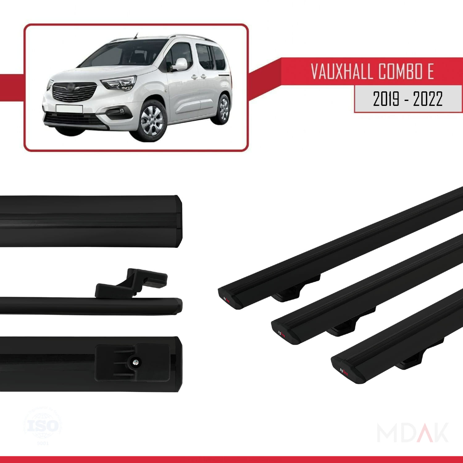 Vauxhall Combo E Life 2019-2022 Arası ile Uyumlu BASIC Model Ara Atkı Tavan Barı Siyah 3 Adet - Görsel 3
