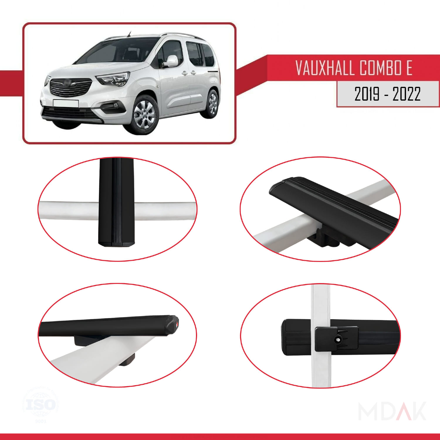 Vauxhall Combo E Life 2019-2022 Arası ile Uyumlu BASIC Model Ara Atkı Tavan Barı Siyah 3 Adet - Görsel 4
