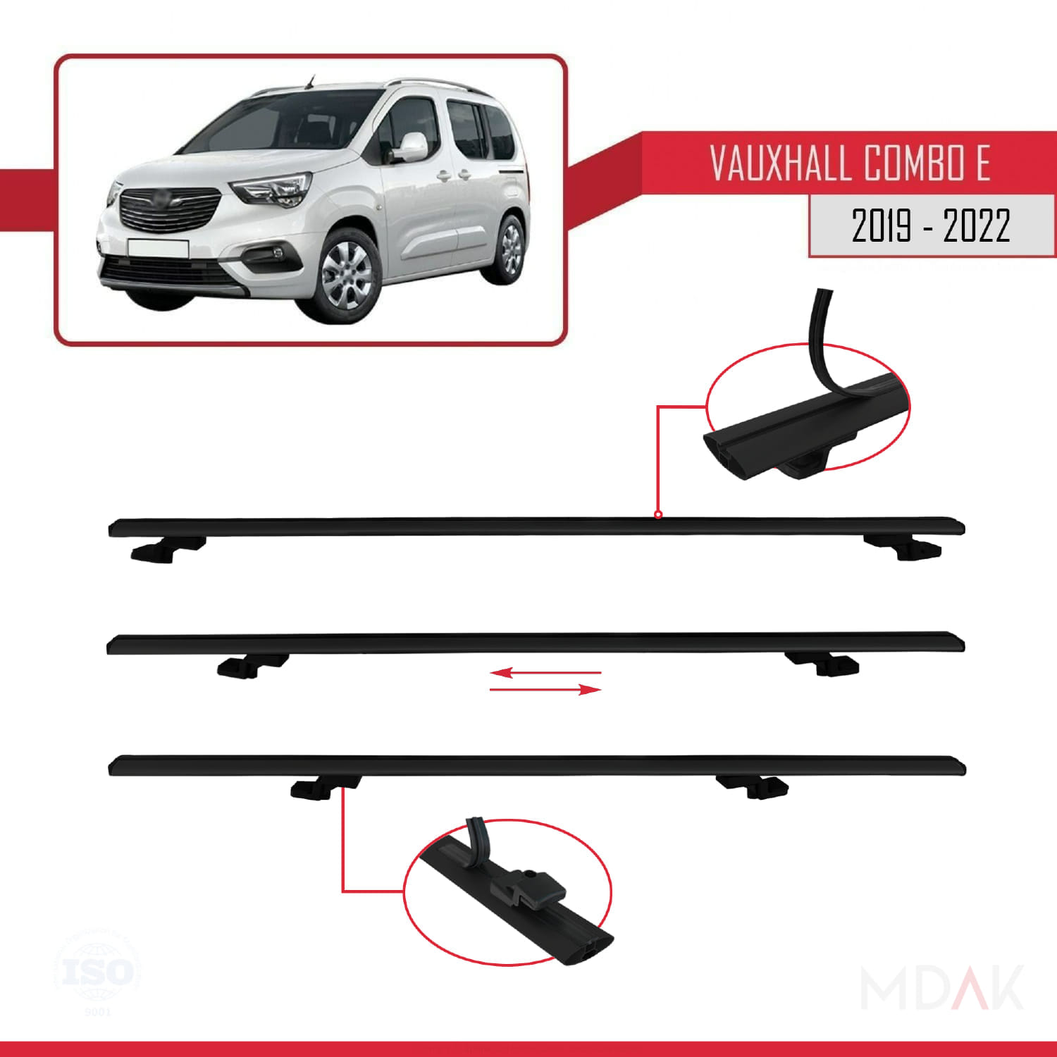 Vauxhall Combo E Life 2019-2022 Arası ile Uyumlu BASIC Model Ara Atkı Tavan Barı Siyah 2 Adet - Görsel 5