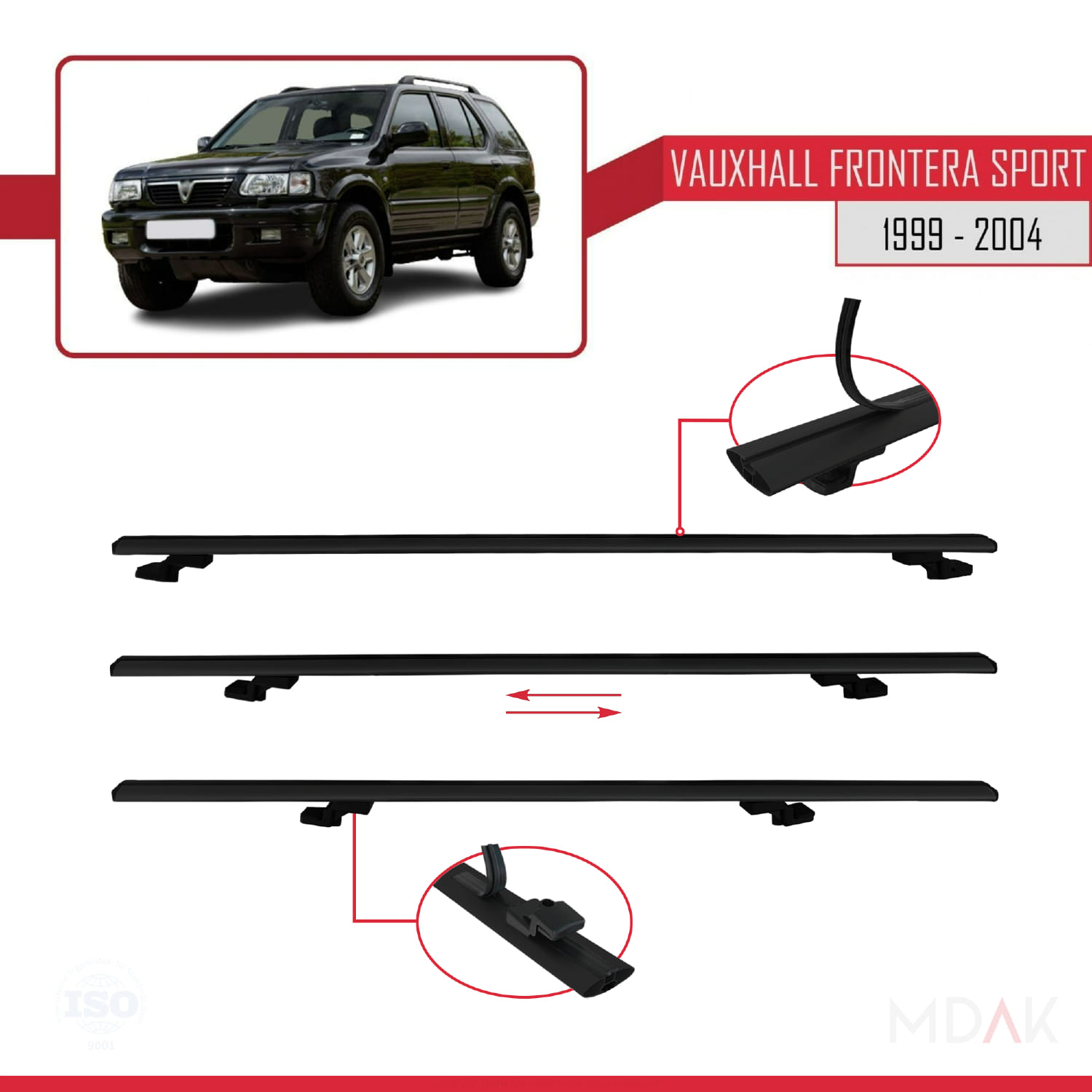 Vauxhall Frontera 2 Sport 1999-2004 Arası ile Uyumlu BASIC Model Ara Atkı Tavan Barı Siyah 2 Adet - Görsel 5