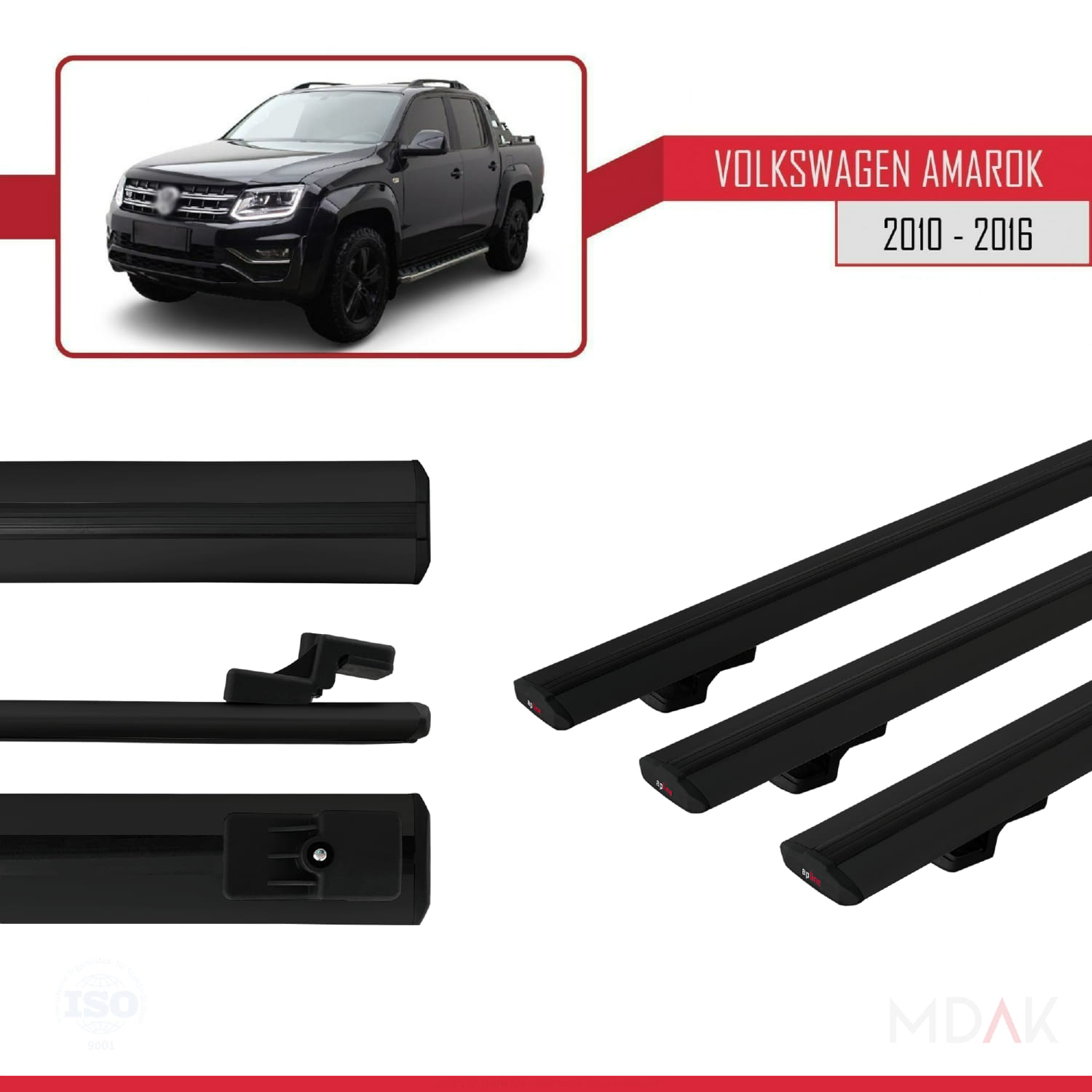 Volkswagen Amarok (2F) Pre-Facelift 2010-2016 Arası ile Uyumlu BASIC Model Ara Atkı Tavan Barı Siyah 3 Adet - Görsel 3