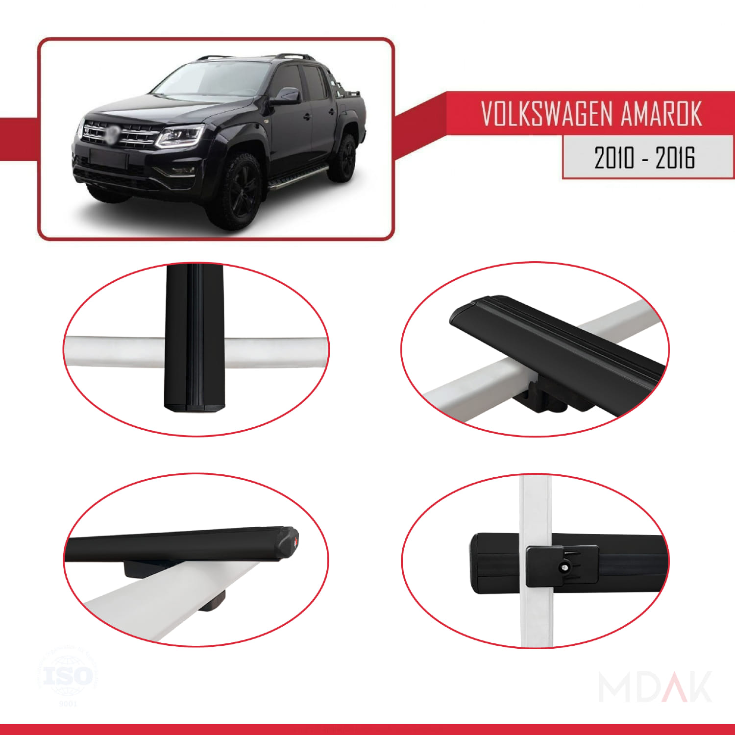 Volkswagen Amarok (2F) Pre-Facelift 2010-2016 Arası ile Uyumlu BASIC Model Ara Atkı Tavan Barı Siyah 3 Adet - Görsel 4
