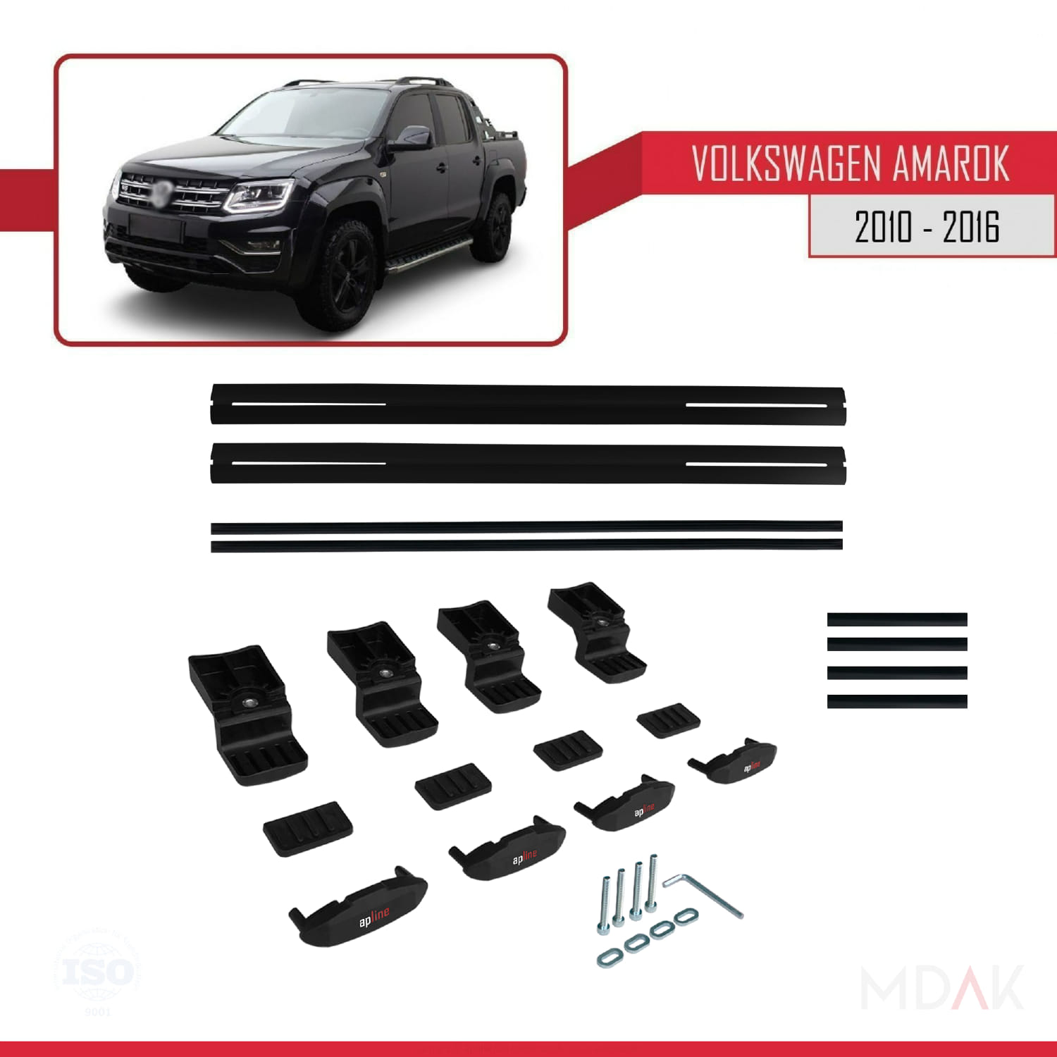 Volkswagen Amarok (2F) Pre-Facelift 2010-2016 Arası ile Uyumlu BASIC Model Ara Atkı Tavan Barı Siyah 2 Adet - Görsel 6