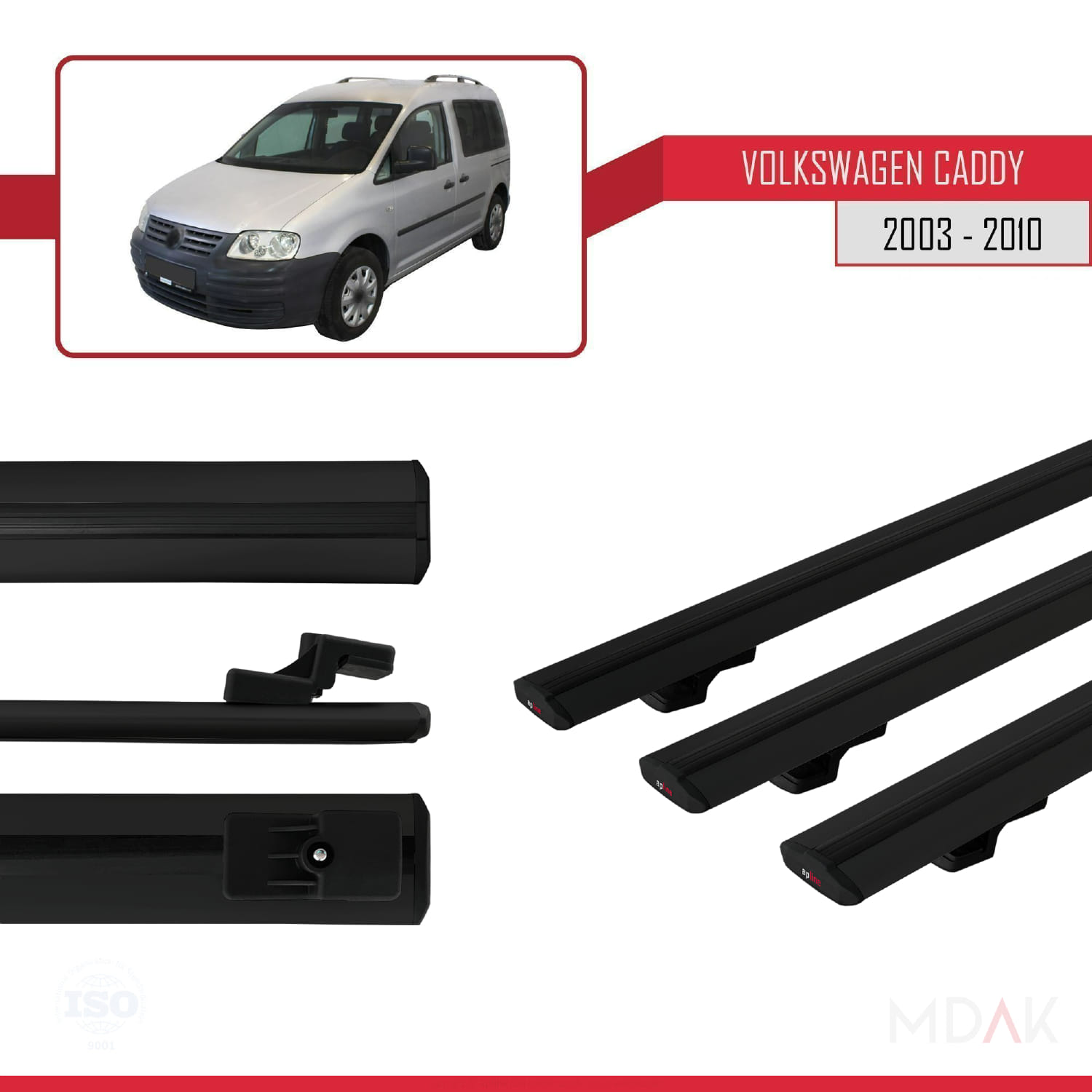 Volkswagen Caddy 3 (2K) 2003-2010 Arası ile Uyumlu BASIC Model Ara Atkı Tavan Barı Siyah 3 Adet - Görsel 3