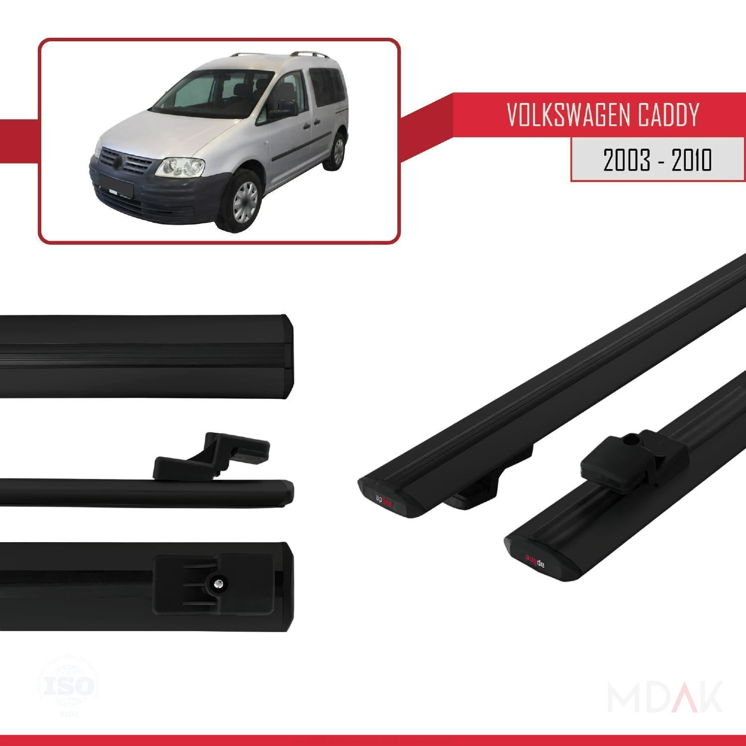 Volkswagen Caddy 3 (2K) 2003-2010 Arası ile Uyumlu BASIC Model Ara Atkı Tavan Barı Siyah 2 Adet - Görsel 3