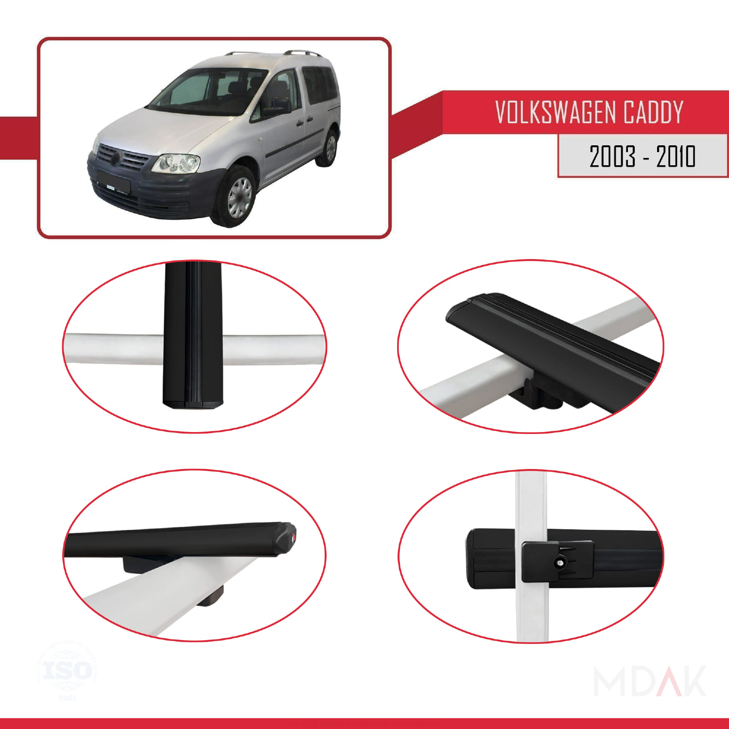 Volkswagen Caddy 3 (2K) 2003-2010 Arası ile Uyumlu BASIC Model Ara Atkı Tavan Barı Siyah 2 Adet - Görsel 4