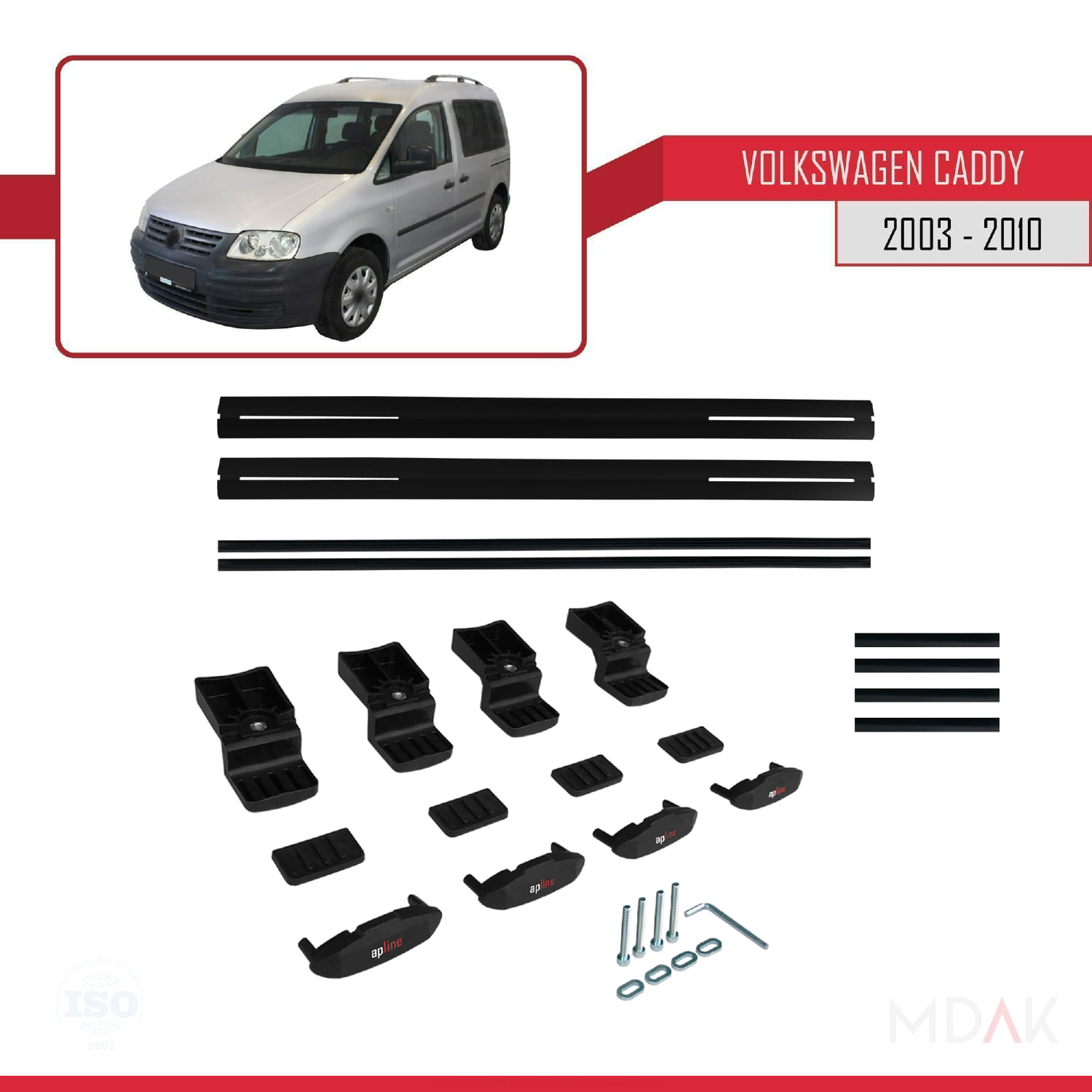 Volkswagen Caddy 3 (2K) 2003-2010 Arası ile Uyumlu BASIC Model Ara Atkı Tavan Barı Siyah 2 Adet - Görsel 6