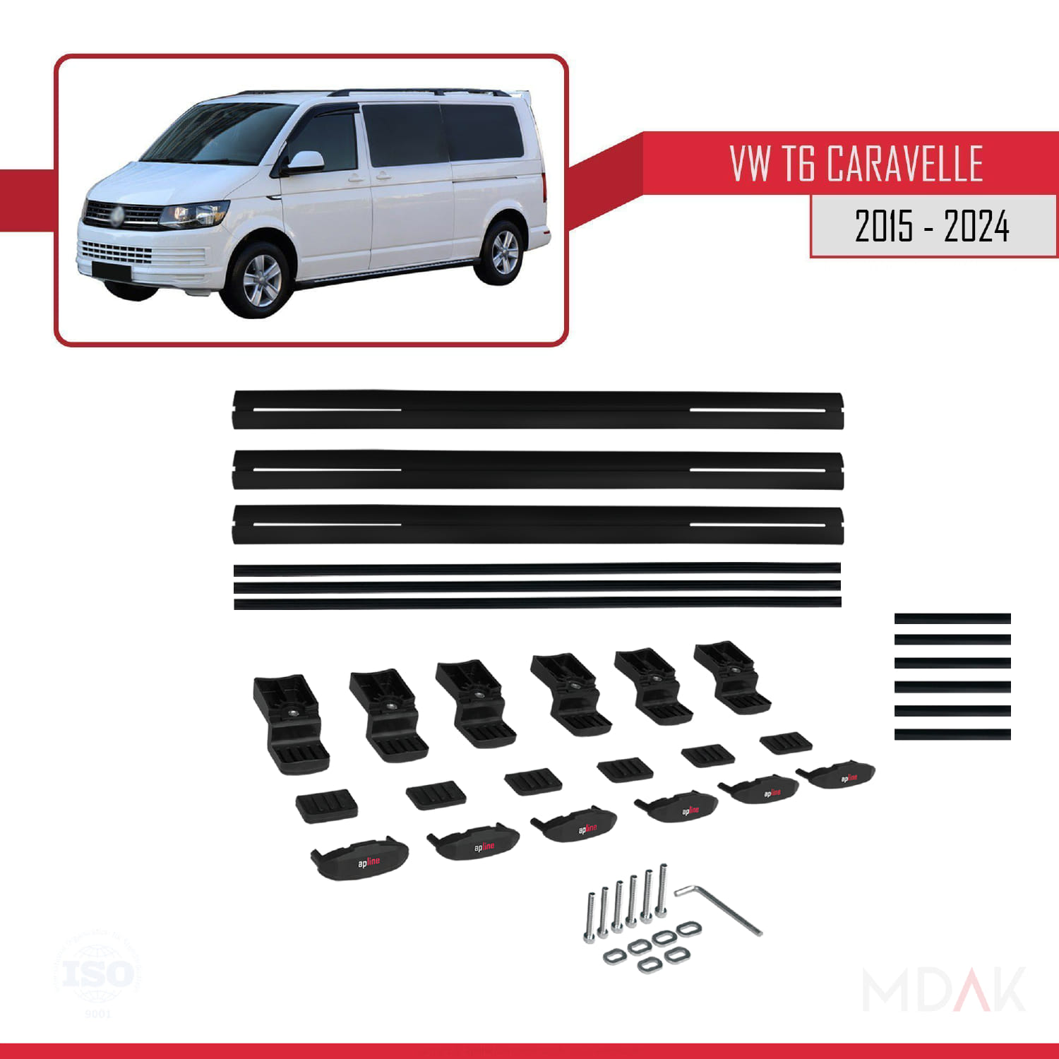 Volkswagen Caddy 3 (2K) 2003-2010 Arası ile Uyumlu BASIC Model Ara Atkı Tavan Barı Siyah 3 Adet - Görsel 6