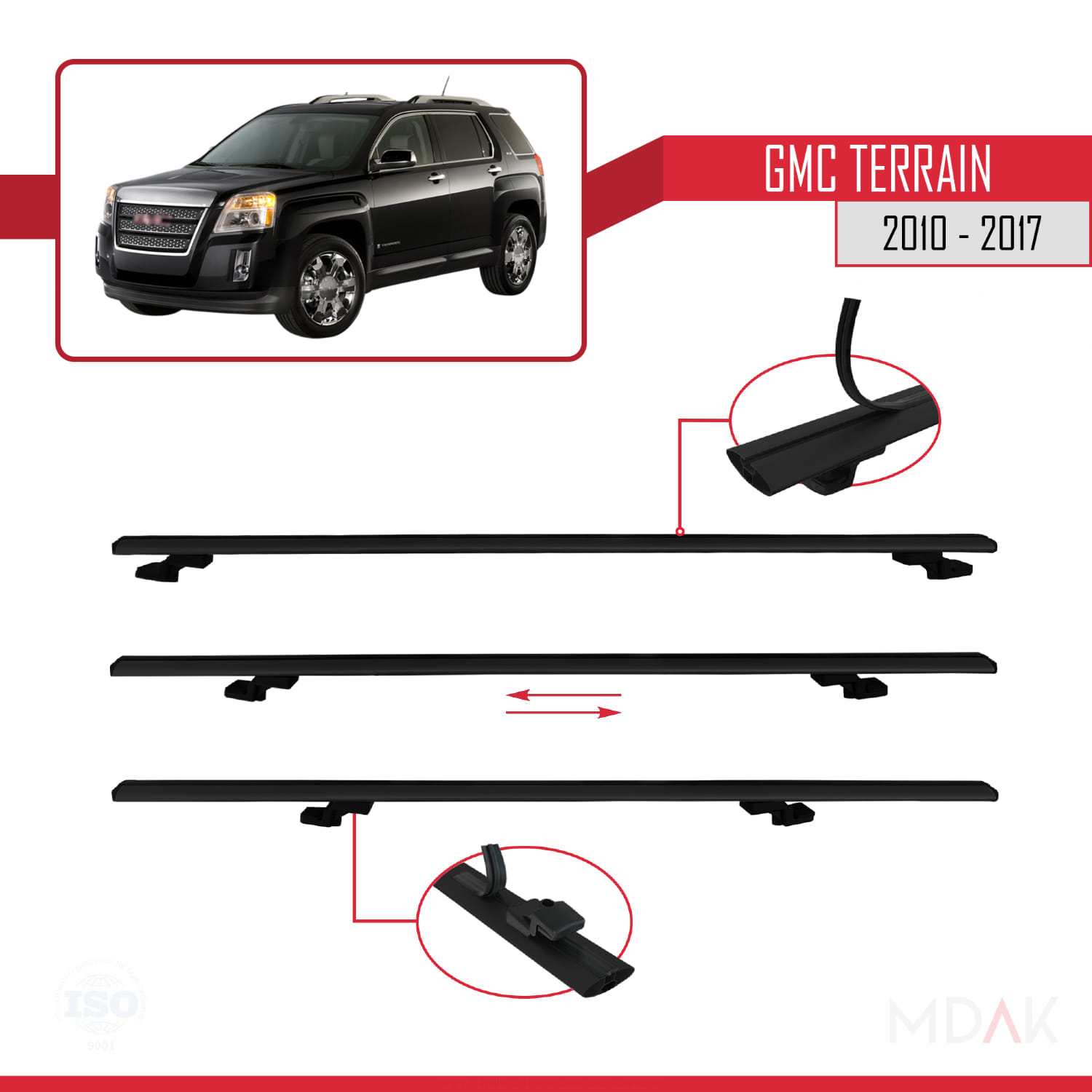 GMC Terrain 2010-2017 Arası ile Uyumlu BASIC Model Ara Atkı Tavan Barı Siyah 2 Adet - Görsel 5