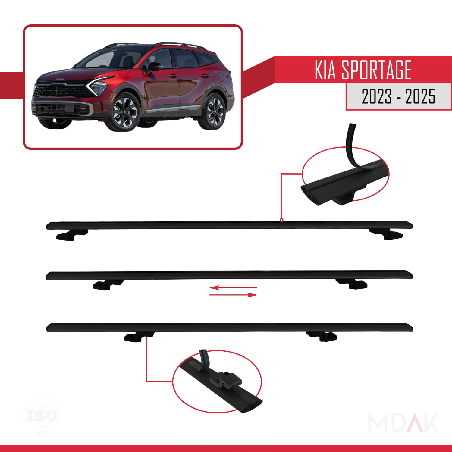 Kia Sportage 2023-2025 Arası ile Uyumlu BASIC Model Ara Atkı Tavan Barı Siyah 3 Adet - Görsel 5
