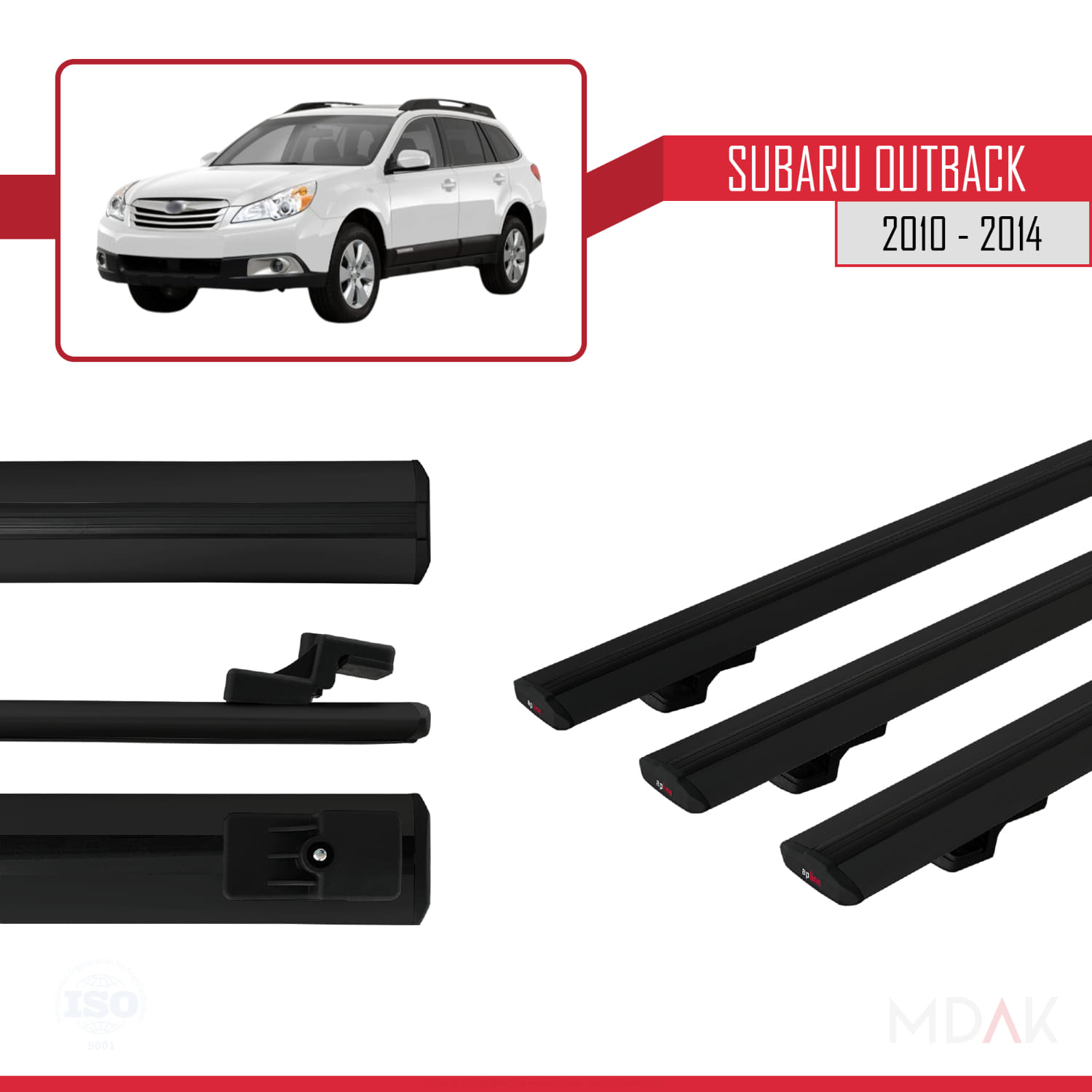 Subaru Outback 2010-2014 Arası ile Uyumlu BASIC Model Ara Atkı Tavan Barı Siyah 3 Adet - Görsel 3