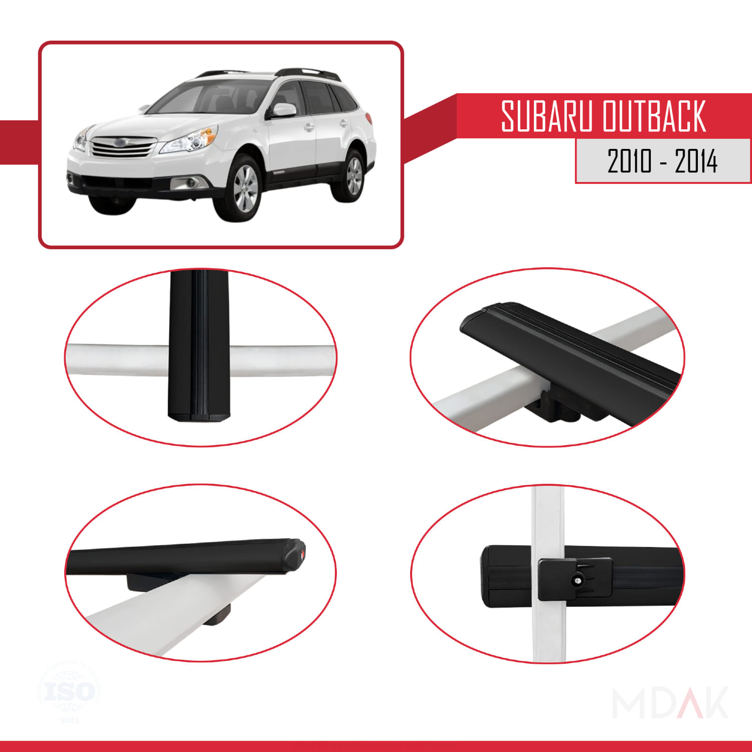 Subaru Outback 2010-2014 Arası ile Uyumlu BASIC Model Ara Atkı Tavan Barı Siyah 3 Adet - Görsel 4