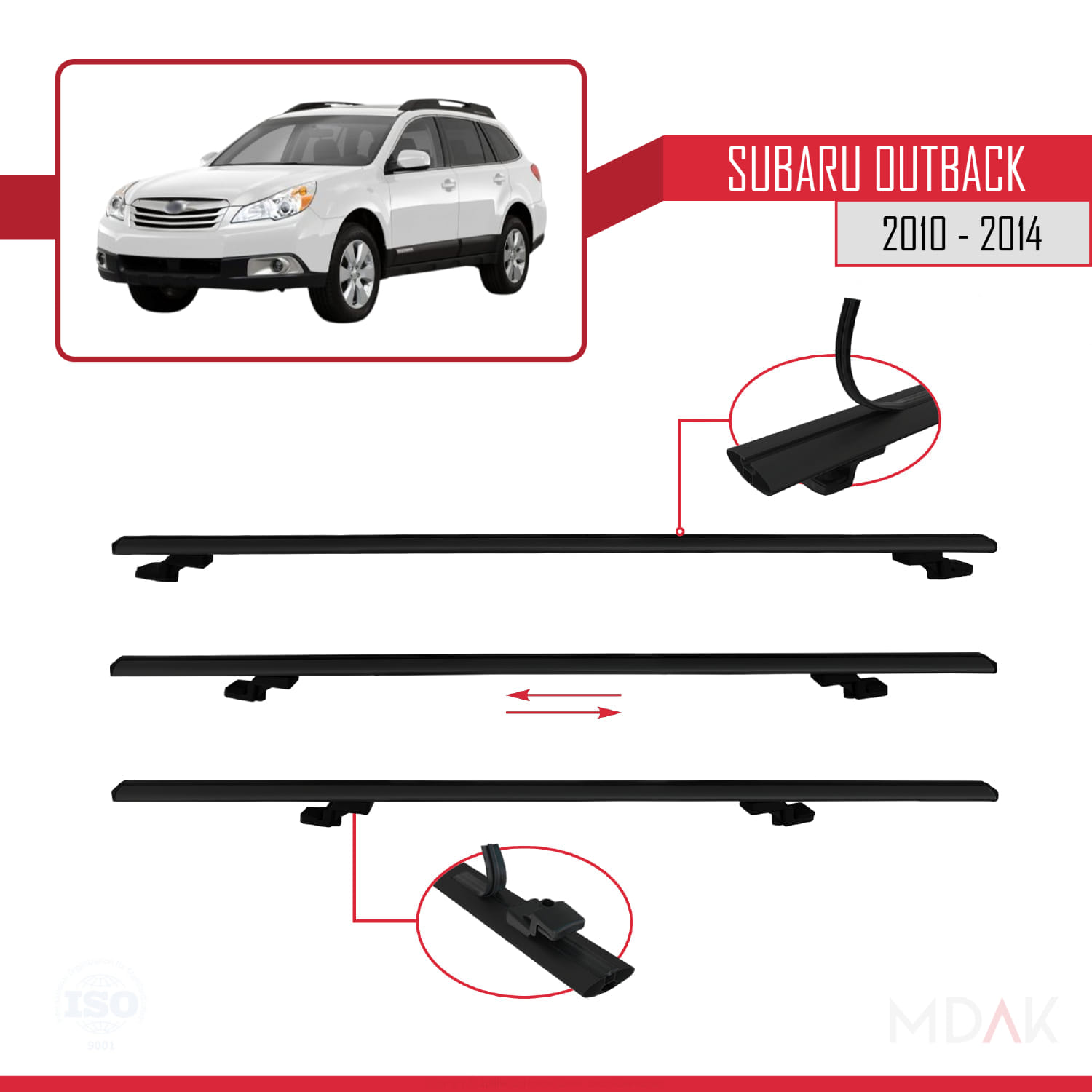 Subaru Outback 2010-2014 Arası ile Uyumlu BASIC Model Ara Atkı Tavan Barı Siyah 3 Adet - Görsel 5