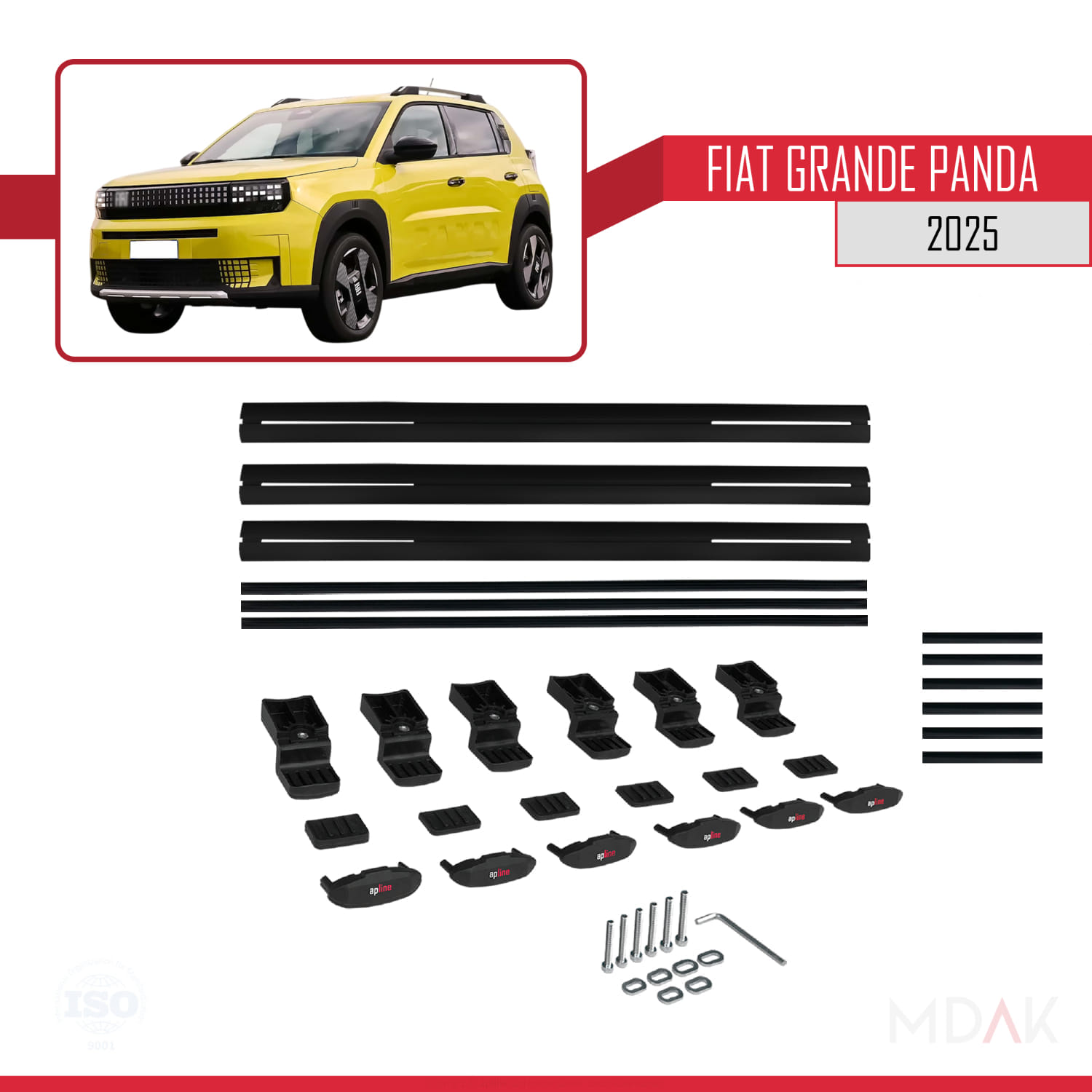 Fiat Grande Panda 2025-2025 Arası ile Uyumlu BASIC Model Ara Atkı Tavan Barı Siyah 3 Adet - Görsel 6