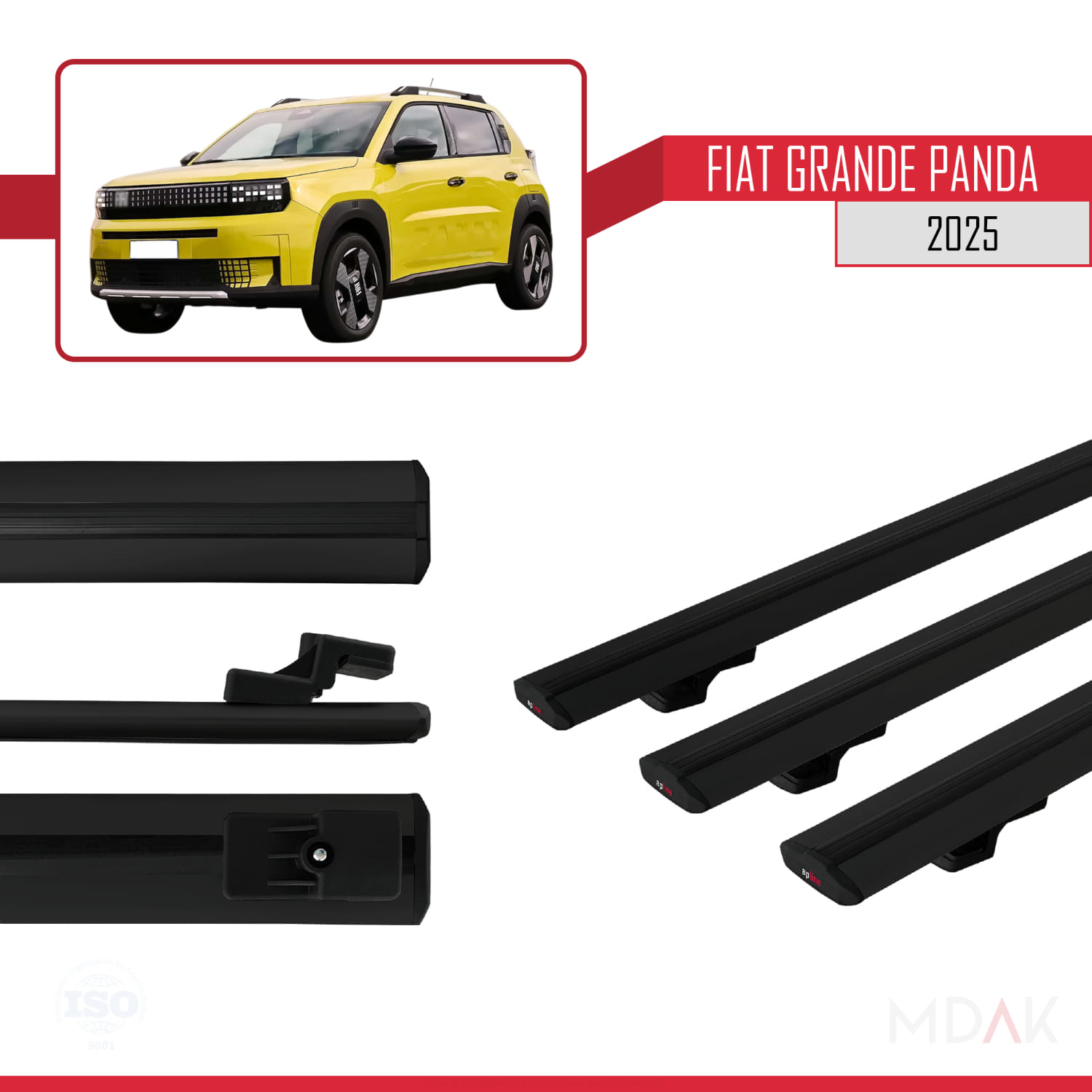 Fiat Grande Panda 2025-2025 Arası ile Uyumlu BASIC Model Ara Atkı Tavan Barı Siyah 3 Adet - Görsel 3