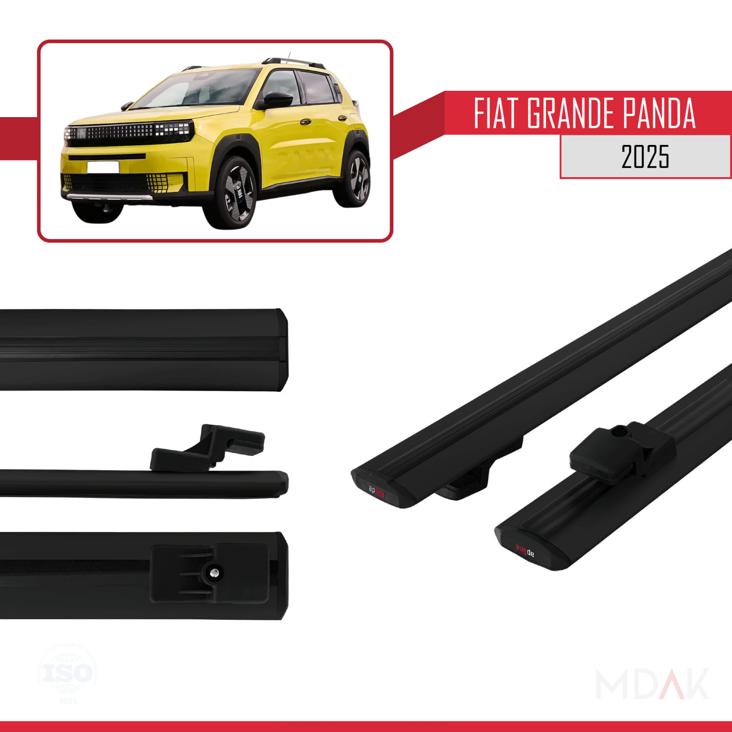 Fiat Grande Panda 2025-2025 Arası ile Uyumlu BASIC Model Ara Atkı Tavan Barı Siyah 2 Adet - Görsel 3