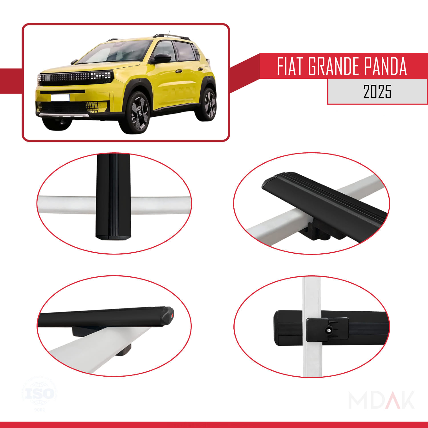 Fiat Grande Panda 2025-2025 Arası ile Uyumlu BASIC Model Ara Atkı Tavan Barı Siyah 2 Adet - Görsel 4