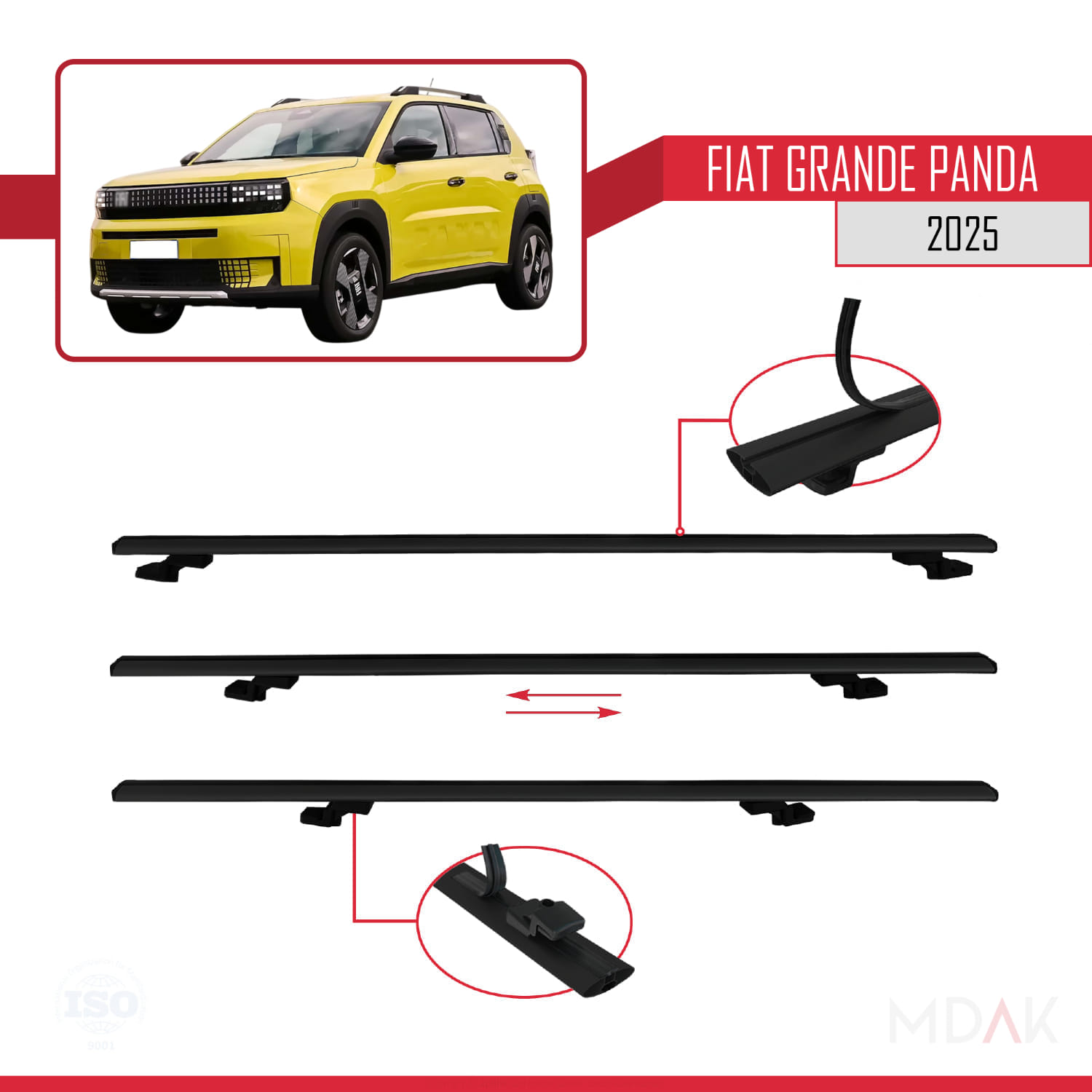 Fiat Grande Panda 2025-2025 Arası ile Uyumlu BASIC Model Ara Atkı Tavan Barı Siyah 2 Adet - Görsel 5