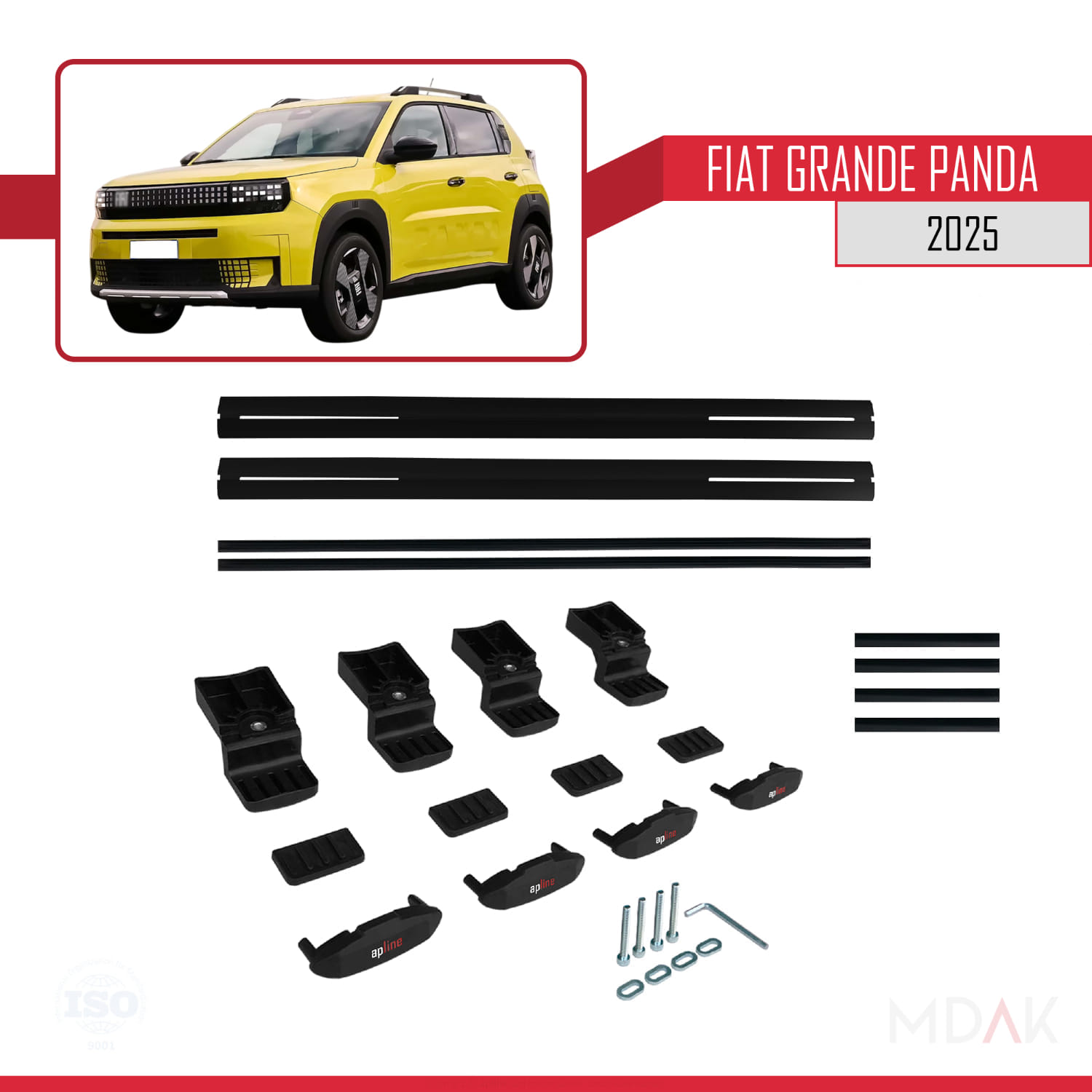 Fiat Grande Panda 2025-2025 Arası ile Uyumlu BASIC Model Ara Atkı Tavan Barı Siyah 2 Adet - Görsel 6