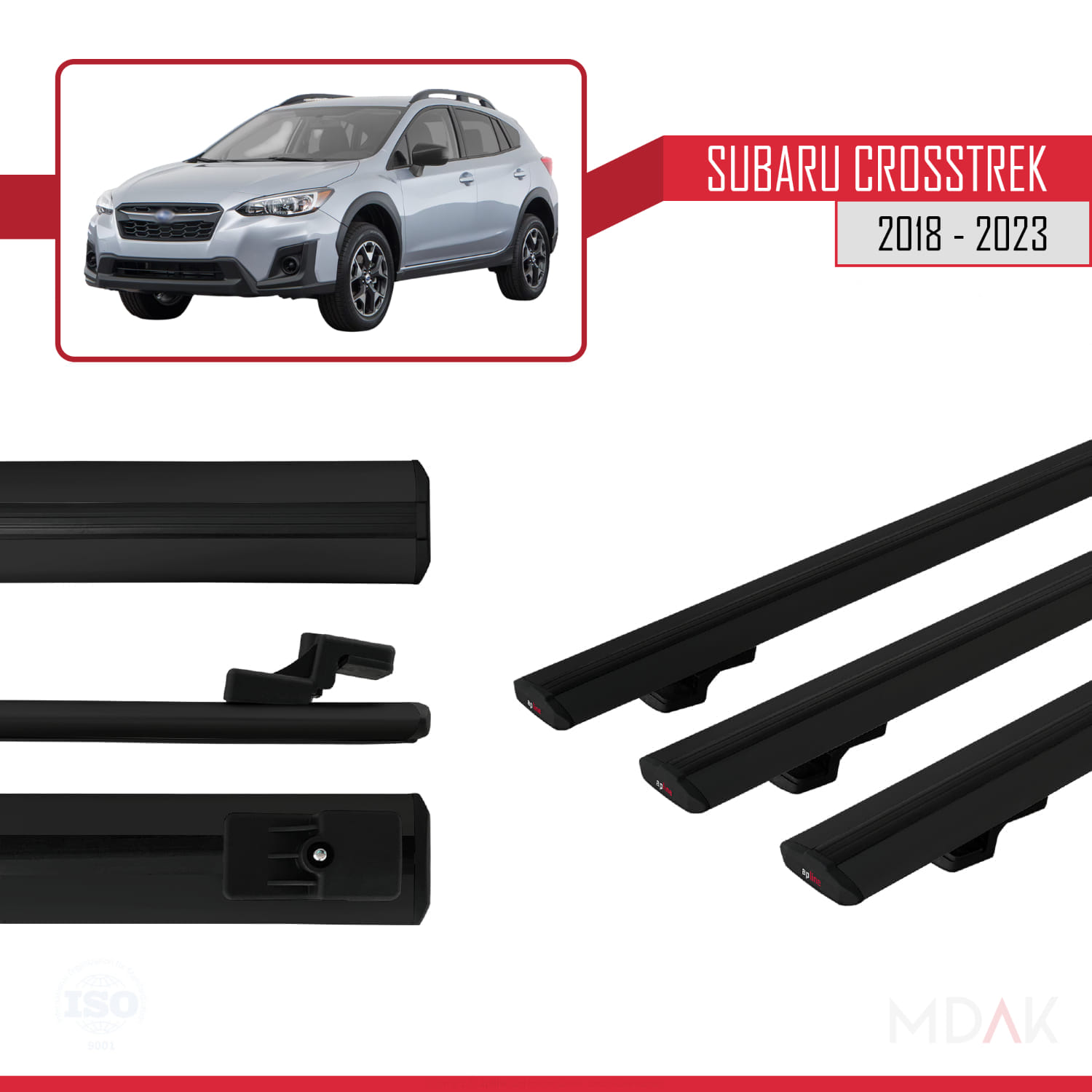 Subaru Crosstrek 2018-2023 Arası ile Uyumlu BASIC Model Ara Atkı Tavan Barı Siyah 3 Adet - Görsel 3