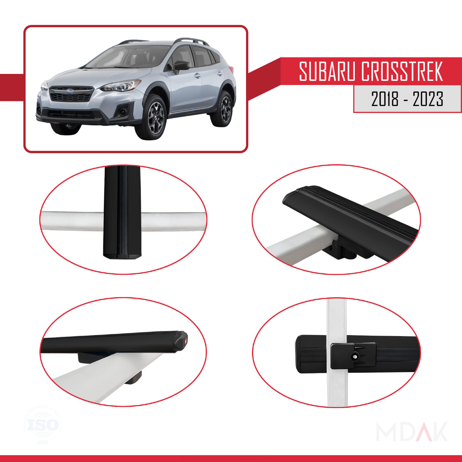 Subaru Crosstrek 2018-2023 Arası ile Uyumlu BASIC Model Ara Atkı Tavan Barı Siyah 3 Adet - Görsel 4