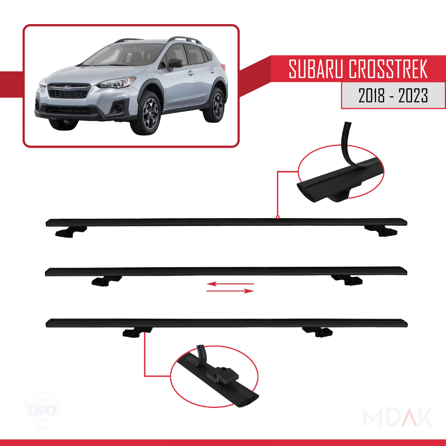 Subaru Crosstrek 2018-2023 Arası ile Uyumlu BASIC Model Ara Atkı Tavan Barı Siyah 3 Adet - Görsel 5