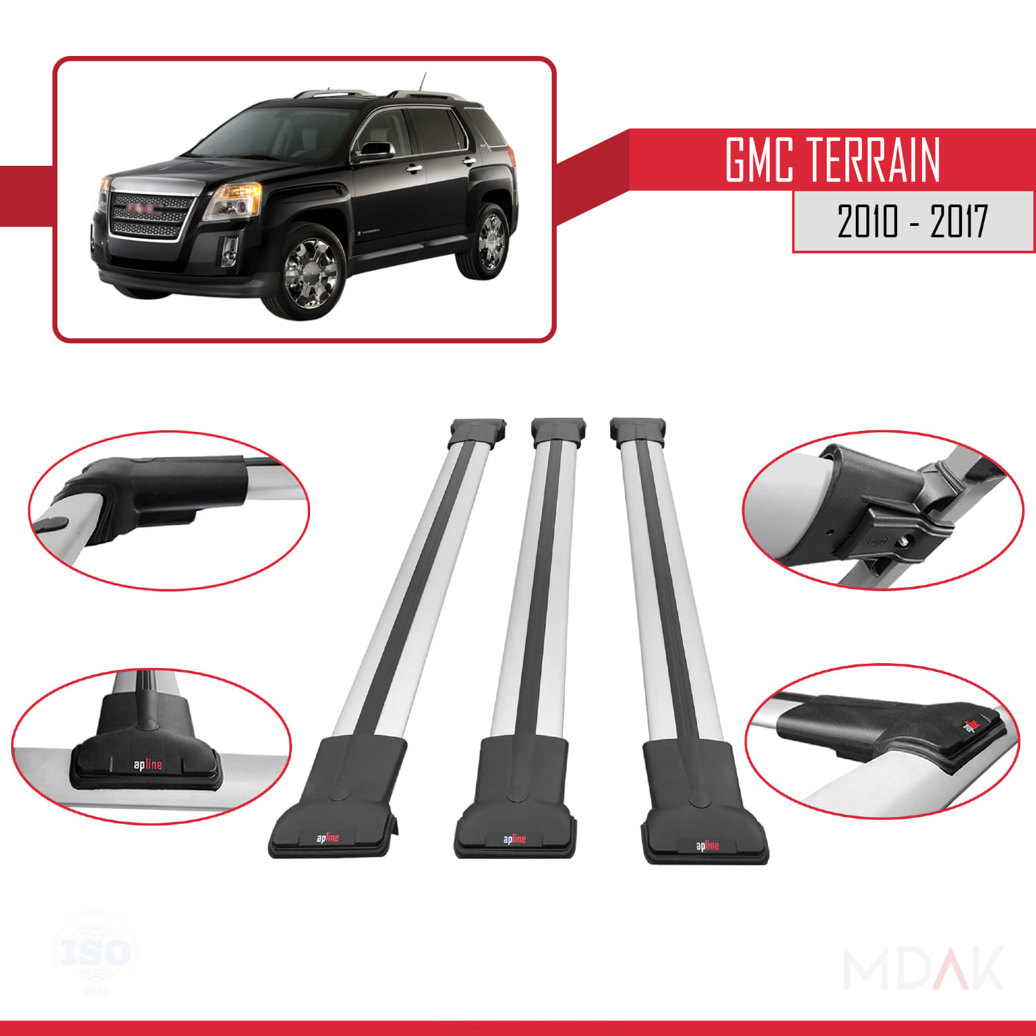 GMC Terrain 2010-2017 Arası ile Uyumlu FLY Model Ara Atkı Tavan Barı Gri 3 Adet - Görsel 4