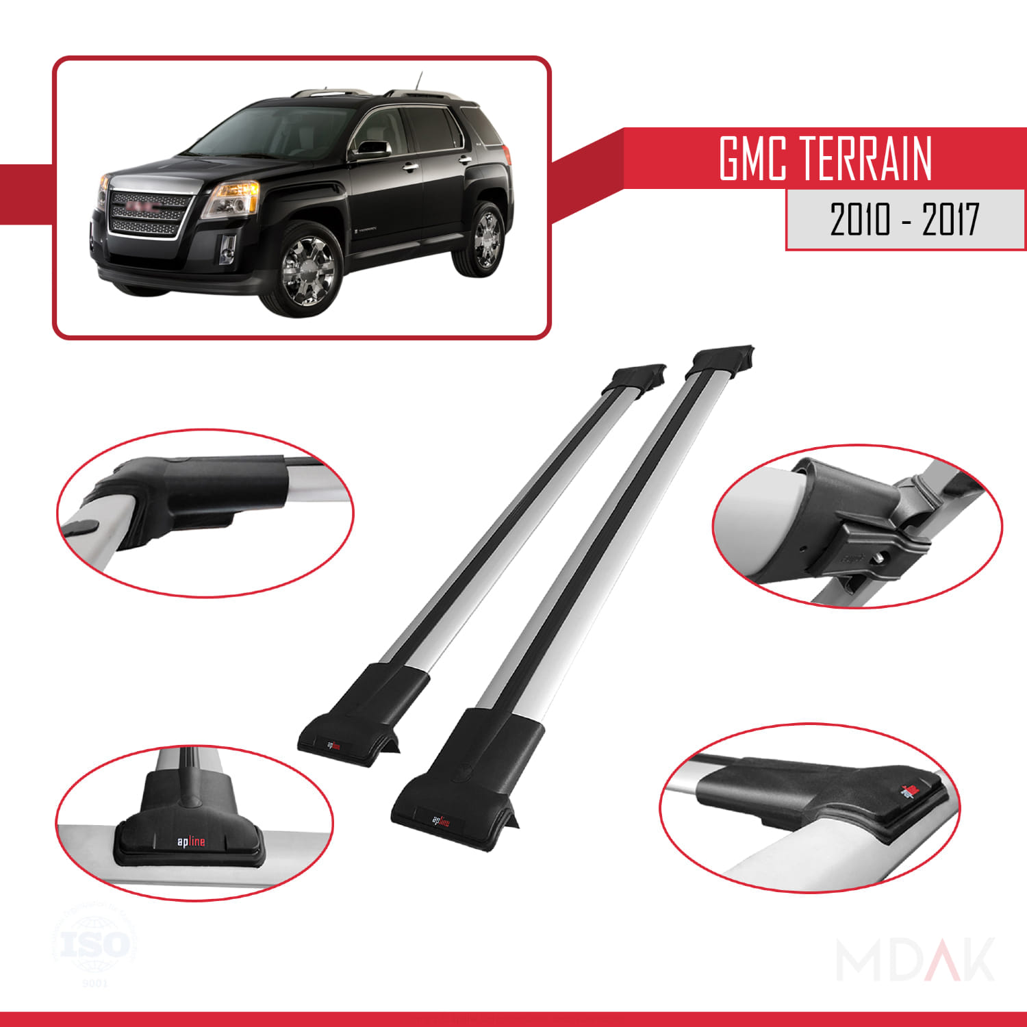 GMC Terrain 2010-2017 Arası ile Uyumlu FLY Model Ara Atkı Tavan Barı Gri 2 Adet - Görsel 3