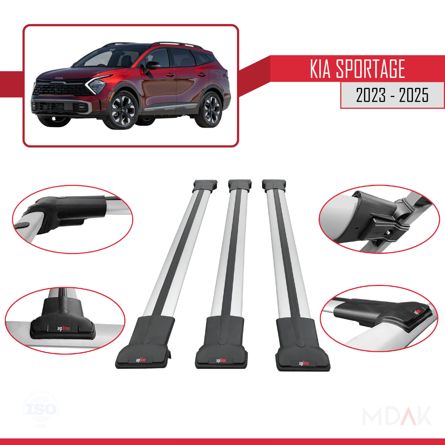Kia Sportage 2023-2025 Arası ile Uyumlu FLY Model Ara Atkı Tavan Barı Gri 3 Adet - Görsel 4