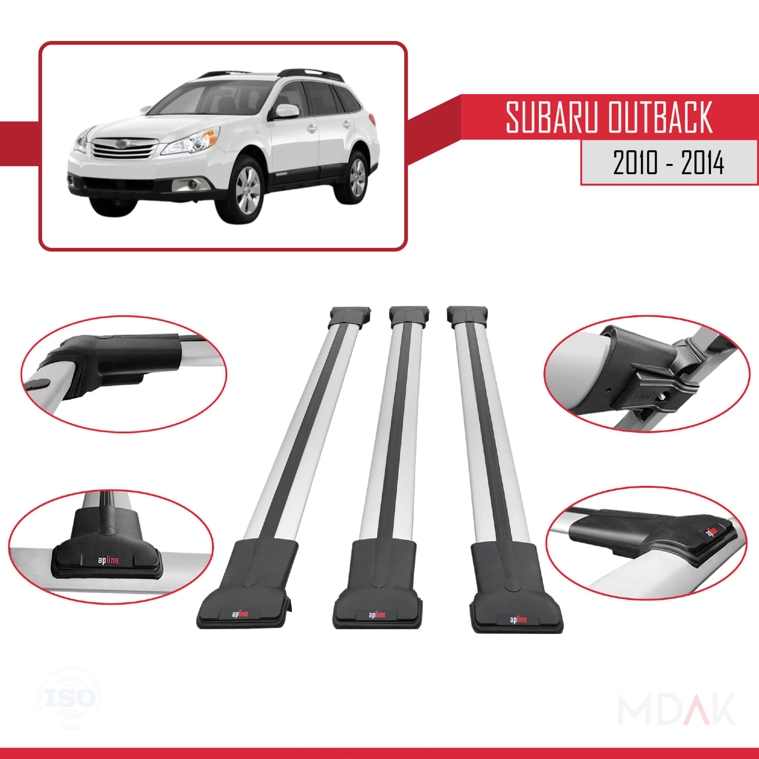 Subaru Outback 2010-2014 Arası ile Uyumlu FLY Model Ara Atkı Tavan Barı Gri 3 Adet - Görsel 4