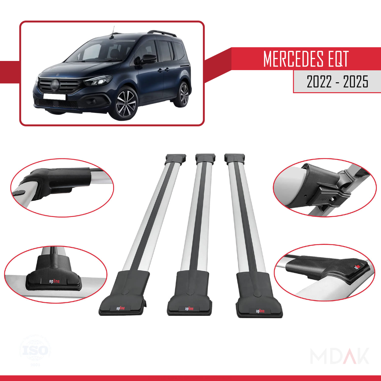 Mercedes EQT / Citan W420 2022-2025 Arası ile Uyumlu FLY Model Ara Atkı Tavan Barı Gri 3 Adet - Görsel 4