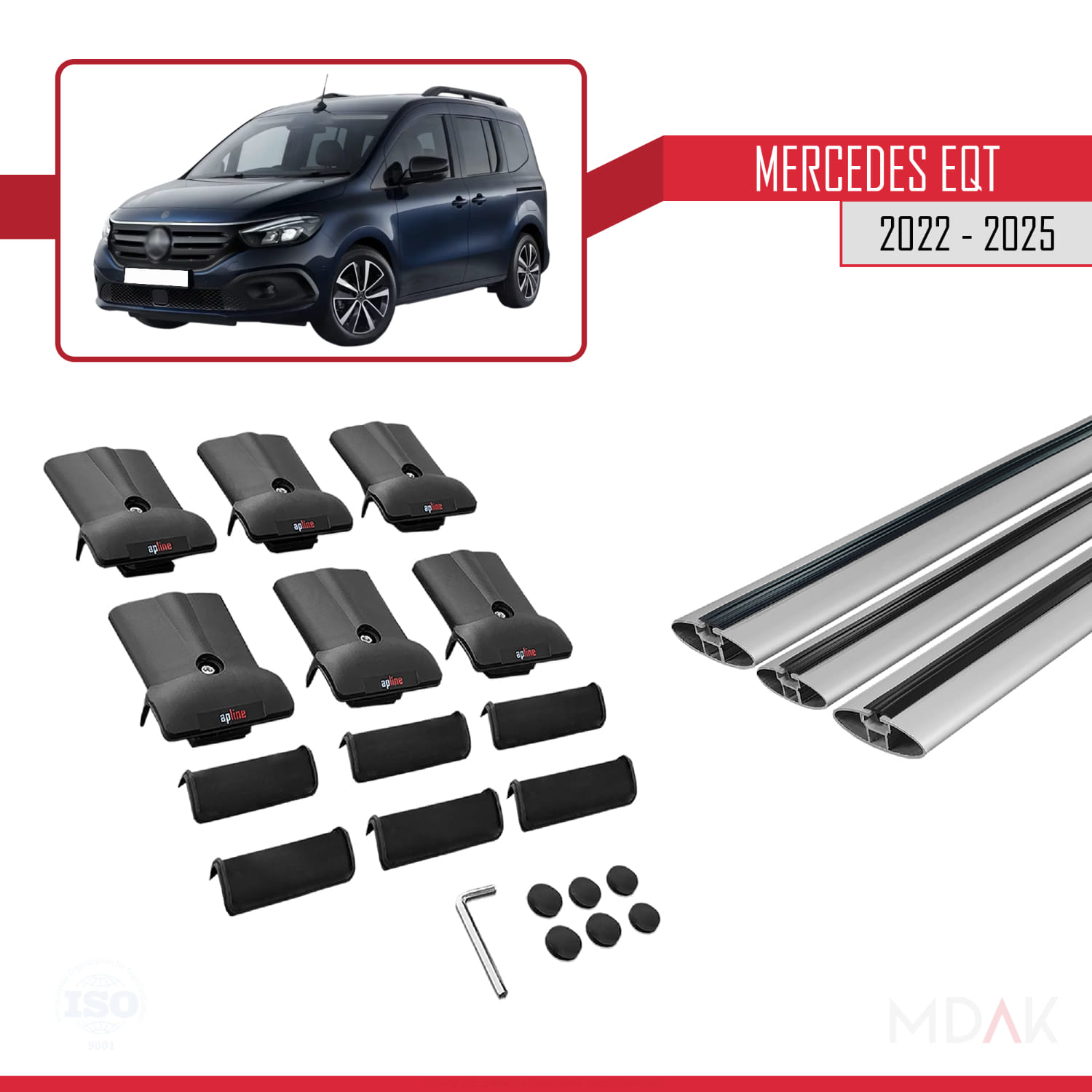Mercedes EQT / Citan W420 2022-2025 Arası ile Uyumlu FLY Model Ara Atkı Tavan Barı Gri 3 Adet - Görsel 5