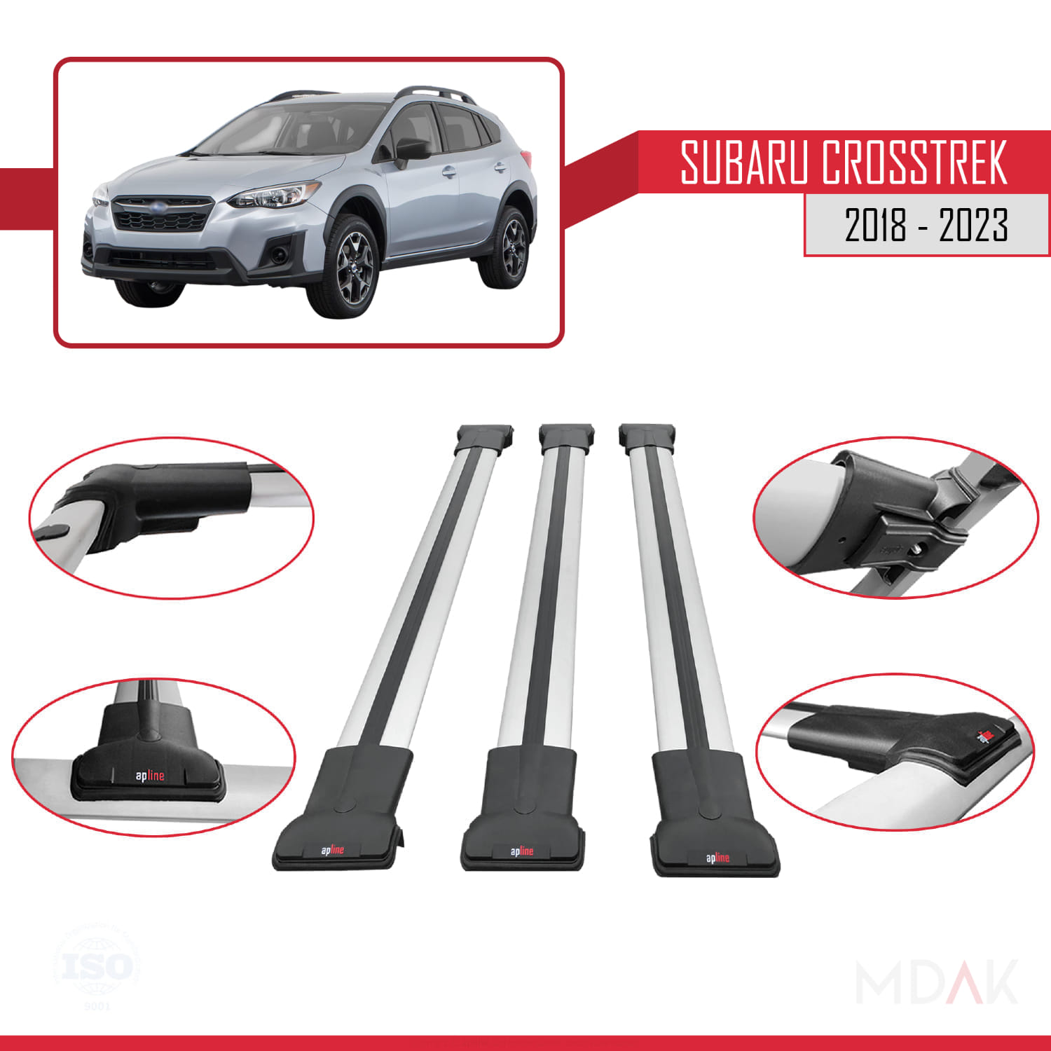 Subaru Crosstrek 2018-2023 Arası ile Uyumlu FLY Model Ara Atkı Tavan Barı Gri 3 Adet - Görsel 4