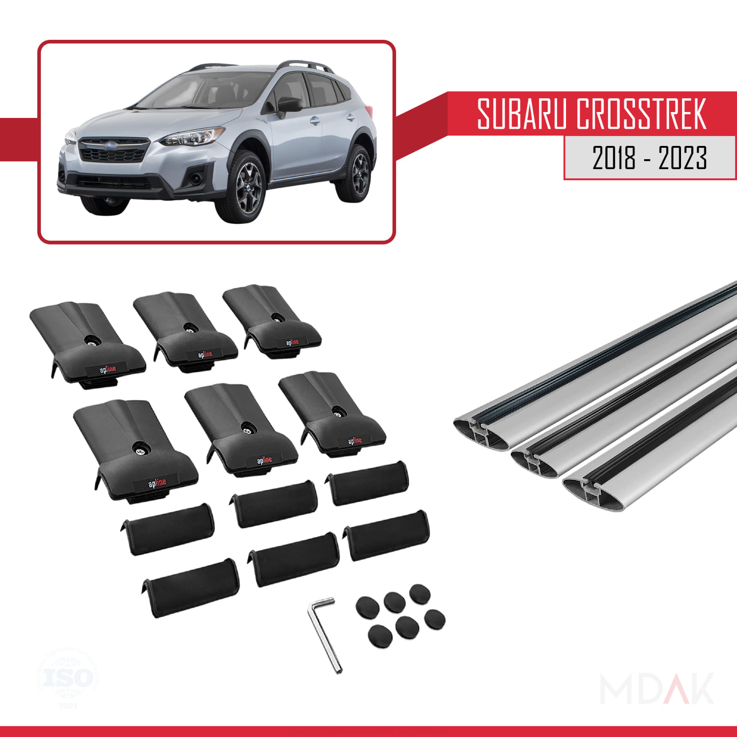 Subaru Crosstrek 2018-2023 Arası ile Uyumlu FLY Model Ara Atkı Tavan Barı Gri 3 Adet - Görsel 5