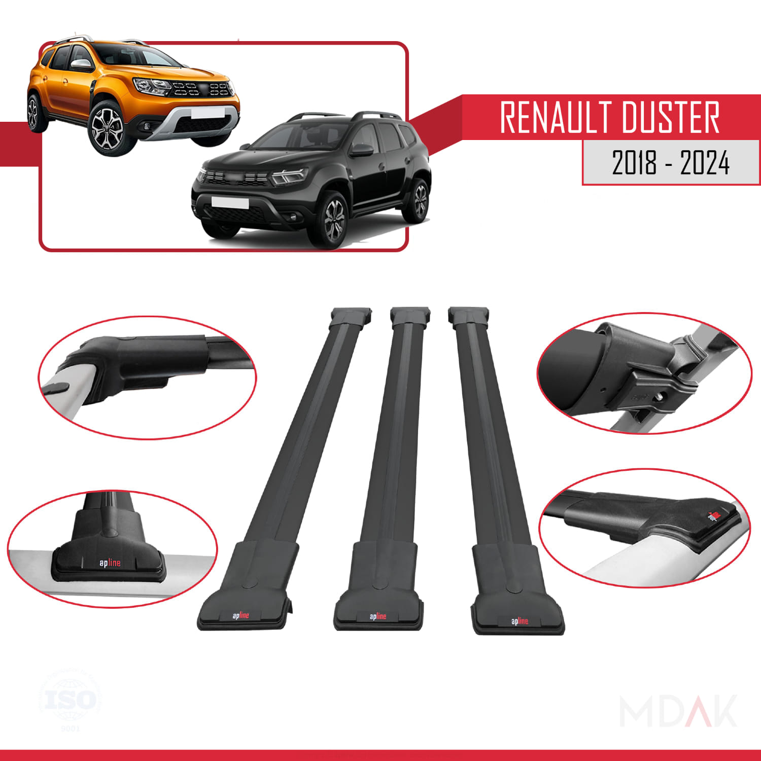Renault Duster 2 (HM) 2018 ve Sonrası ile Uyumlu FLY Model Ara Atkı Tavan Barı Siyah 3 Adet - Görsel 4