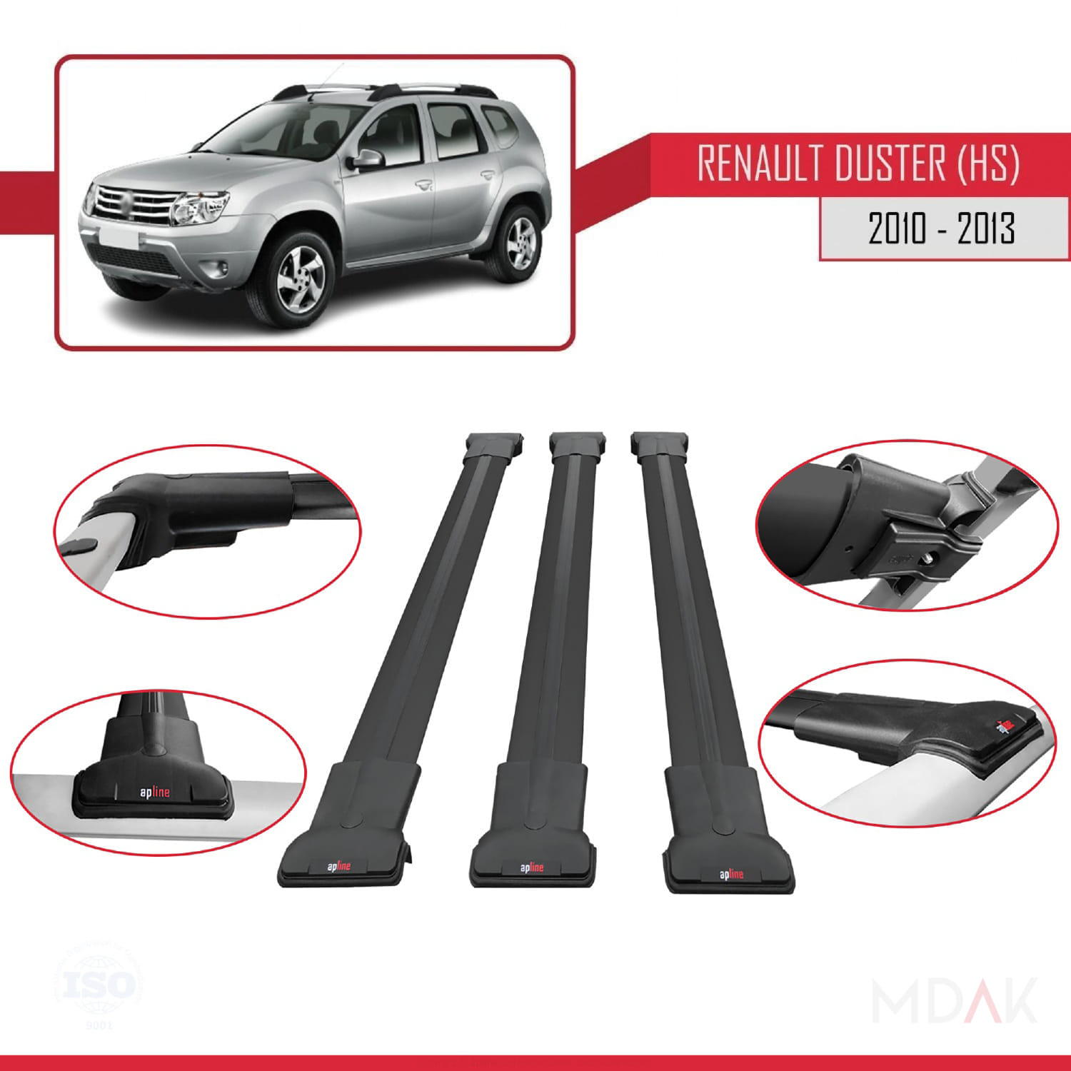 Renault Duster (HS) Pre-Facelift 2010-2013 Arası ile Uyumlu FLY Model Ara Atkı Tavan Barı Siyah 3 Adet - Görsel 4