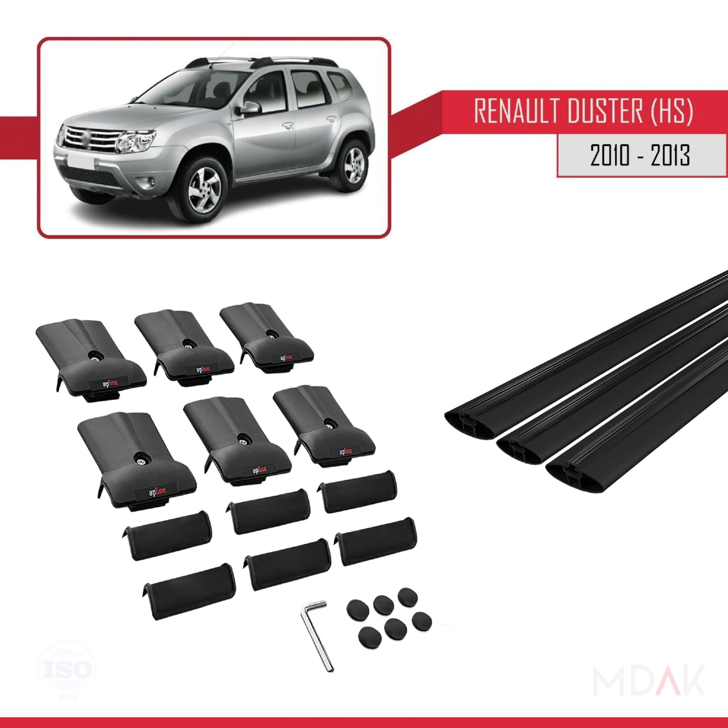 Renault Duster (HS) Pre-Facelift 2010-2013 Arası ile Uyumlu FLY Model Ara Atkı Tavan Barı Siyah 3 Adet - Görsel 5