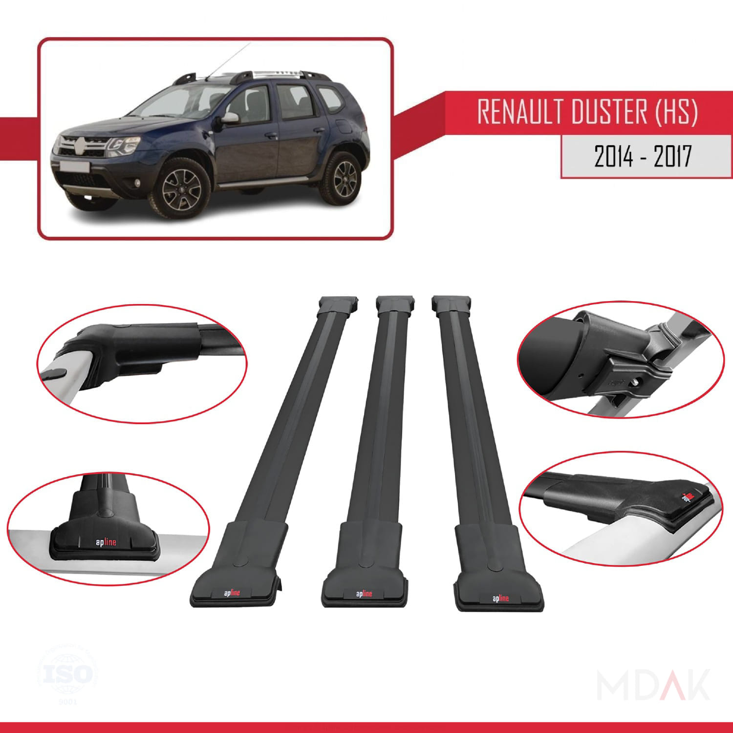 Renault Duster (HS) Post-Facelift 2014-2017 Arası ile Uyumlu FLY Model Ara Atkı Tavan Barı Siyah 3 Adet - Görsel 4