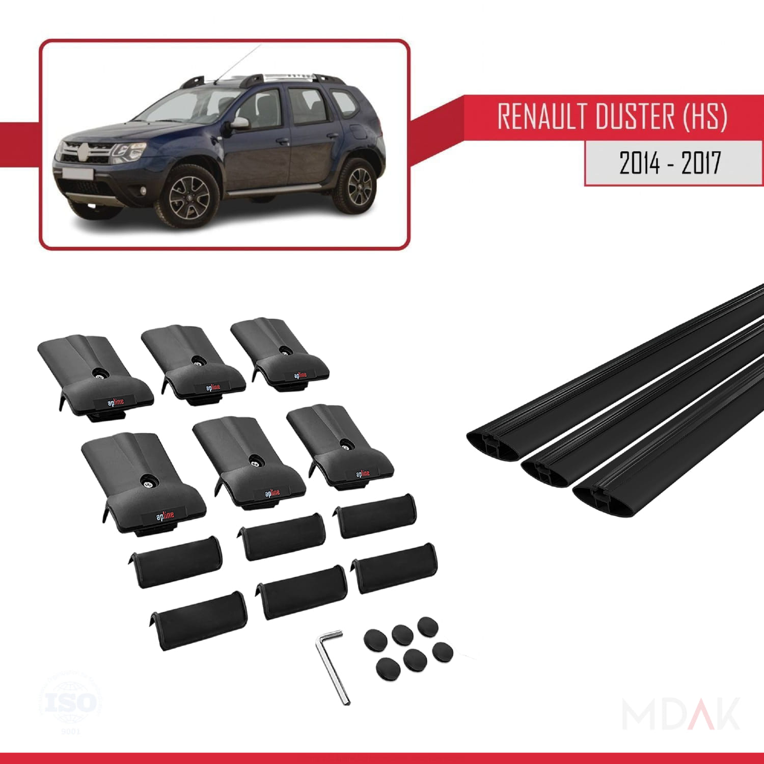 Renault Duster (HS) Post-Facelift 2014-2017 Arası ile Uyumlu FLY Model Ara Atkı Tavan Barı Siyah 3 Adet - Görsel 5