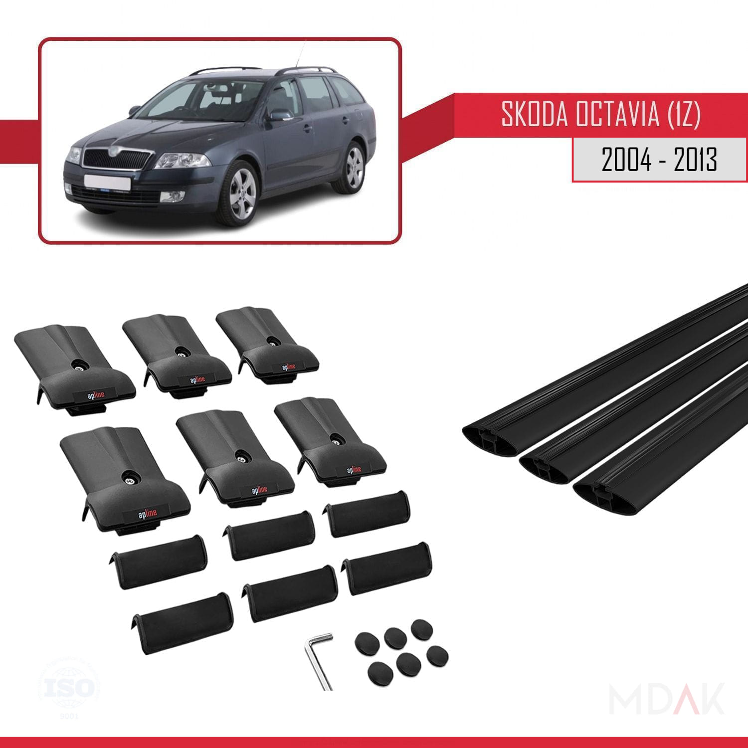 Skoda Octavia 2 (1Z) 2004-2013 Arası ile Uyumlu FLY Model Ara Atkı Tavan Barı Siyah 3 Adet - Görsel 5
