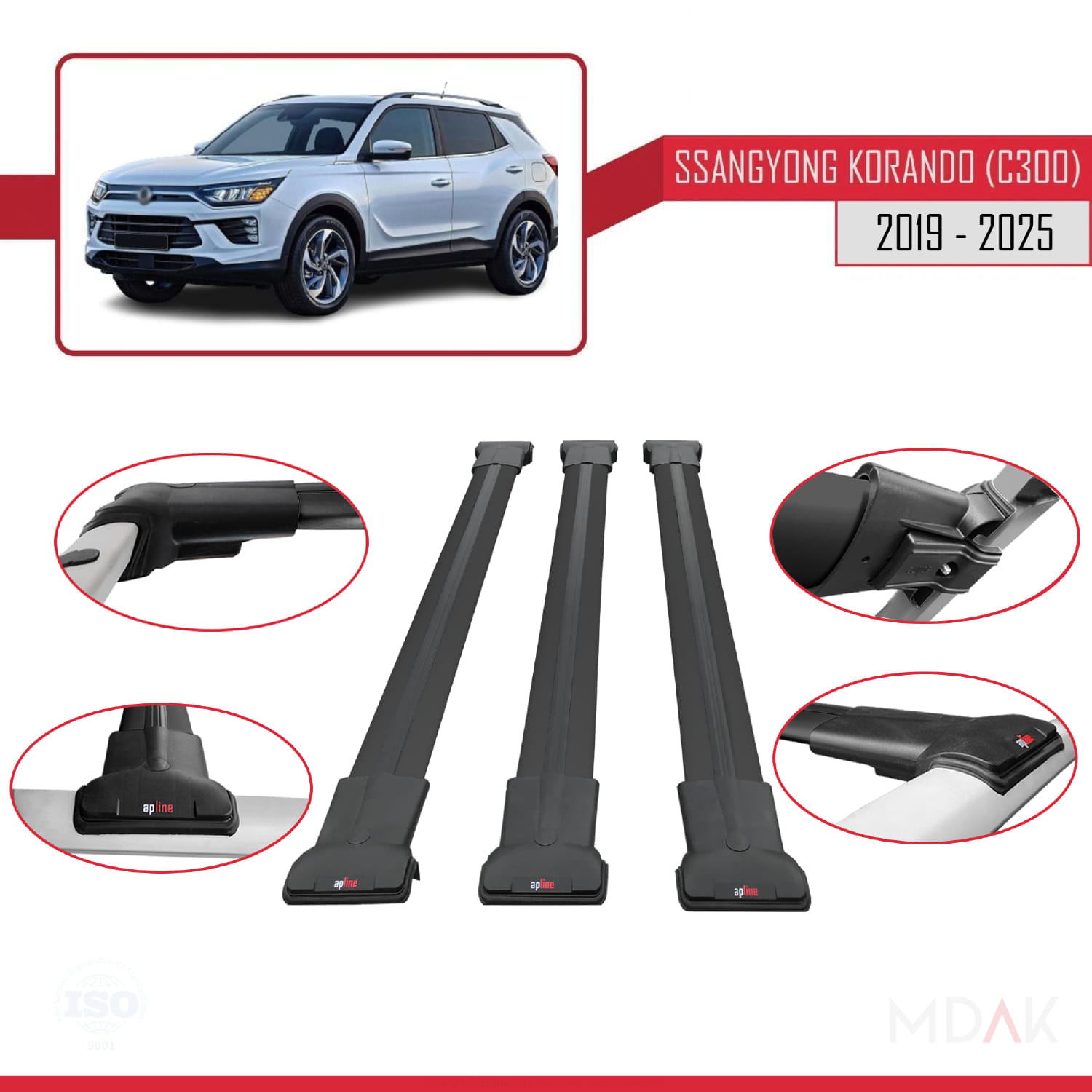 Ssangyong Korando 4 (C300) 2019 ve Sonrası ile Uyumlu FLY Model Ara Atkı Tavan Barı Siyah 3 Adet - Görsel 4