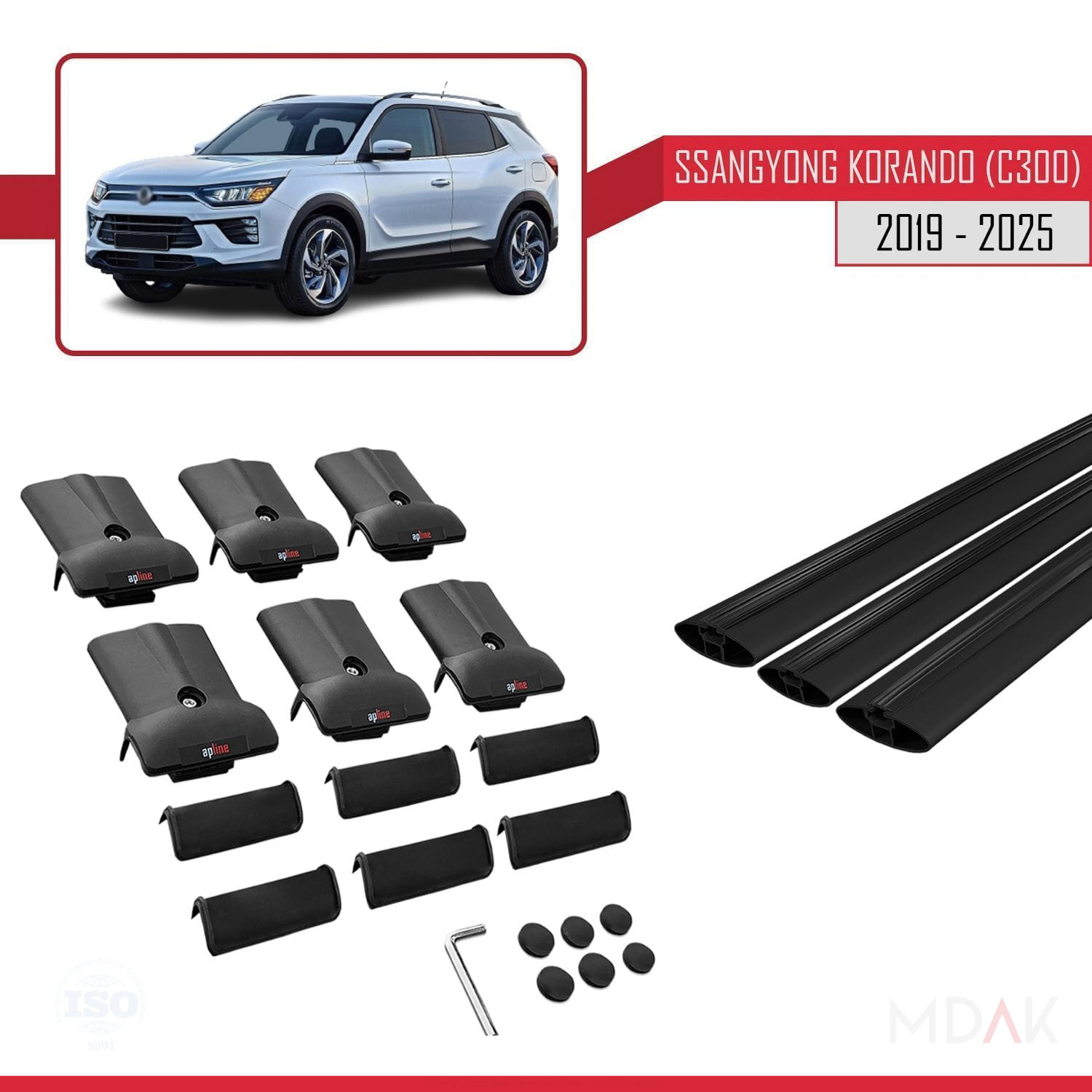 Ssangyong Korando 4 (C300) 2019 ve Sonrası ile Uyumlu FLY Model Ara Atkı Tavan Barı Siyah 3 Adet - Görsel 5