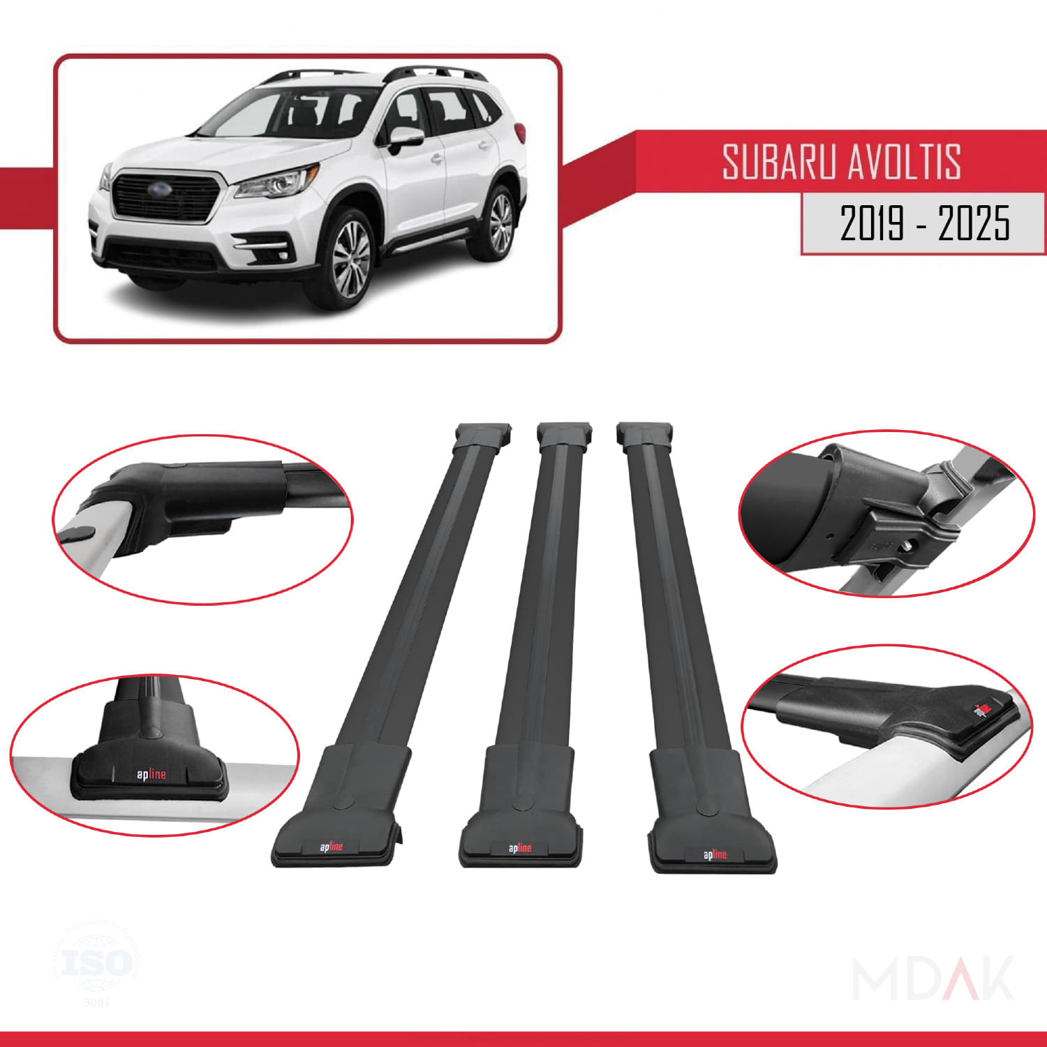 Subaru Evoltis 2019 ve Sonrası ile Uyumlu FLY Model Ara Atkı Tavan Barı Siyah 3 Adet - Görsel 4