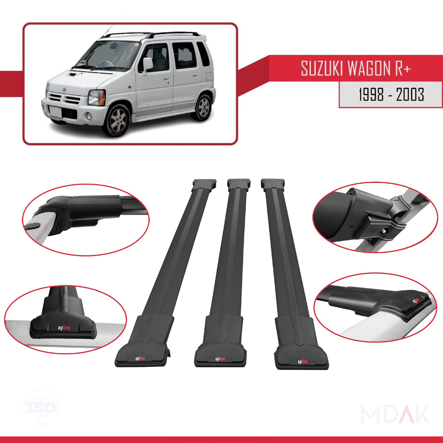 Suzuki Wagon R+ 1998-2003 Arası ile Uyumlu FLY Model Ara Atkı Tavan Barı Siyah 3 Adet - Görsel 4