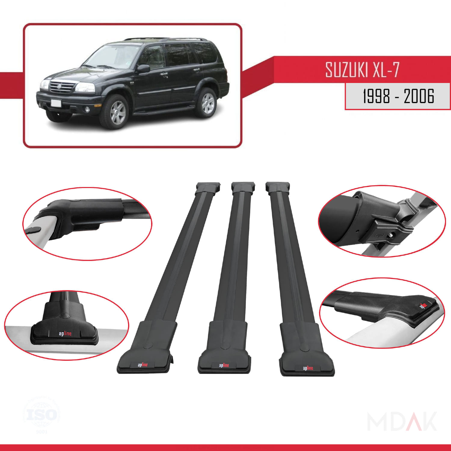 Suzuki XL-7 1998-2006 Arası ile Uyumlu FLY Model Ara Atkı Tavan Barı Siyah 3 Adet - Görsel 4