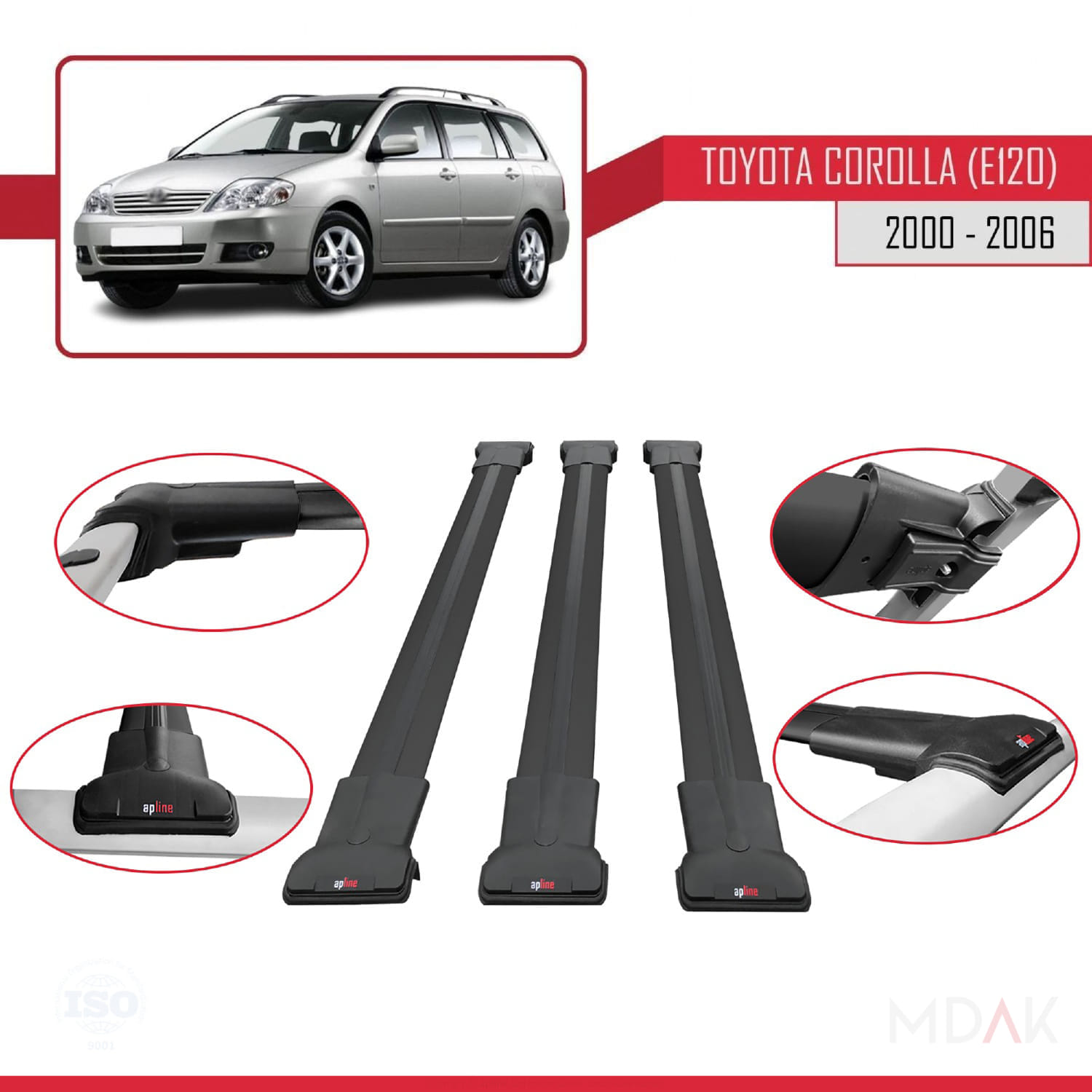 Toyota Corolla 9 (E120) SW 2000-2006 Arası ile Uyumlu FLY Model Ara Atkı Tavan Barı Siyah 3 Adet - Görsel 4