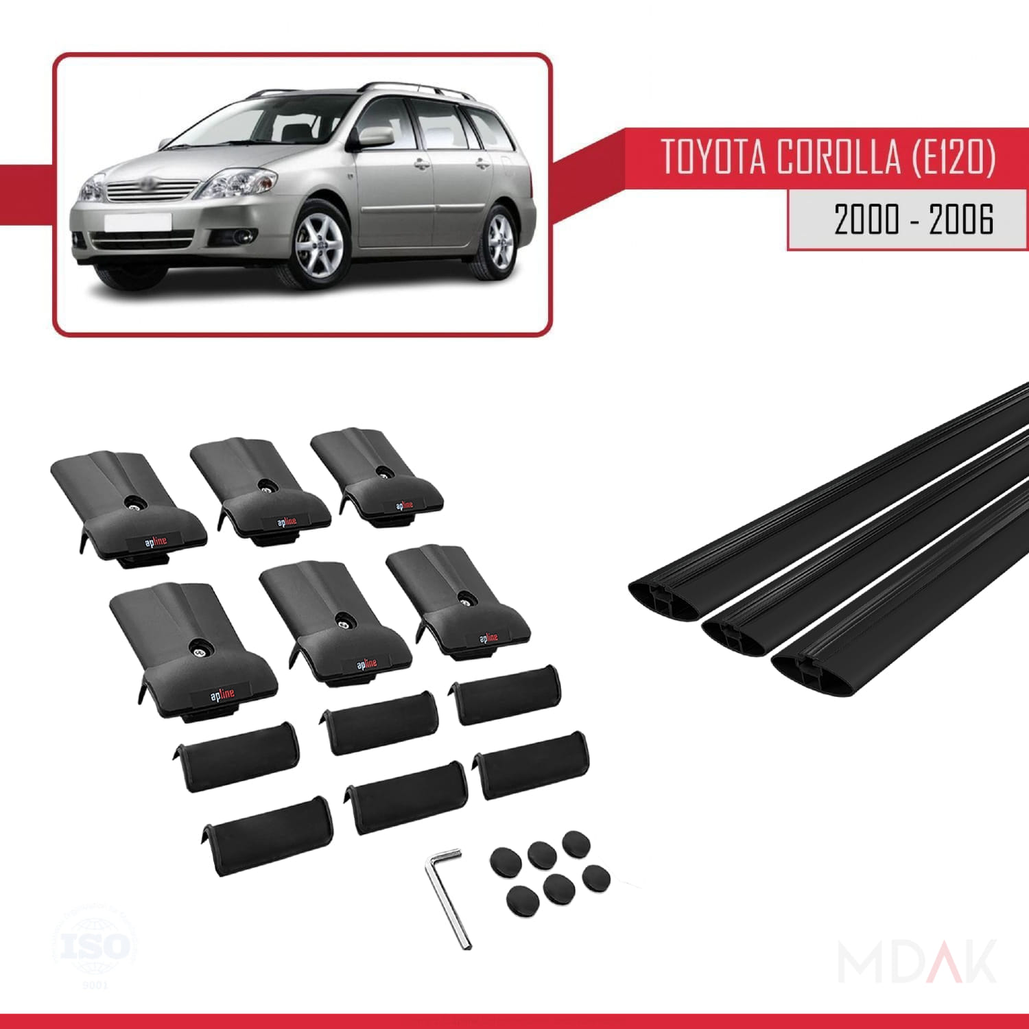 Toyota Corolla 9 (E120) SW 2000-2006 Arası ile Uyumlu FLY Model Ara Atkı Tavan Barı Siyah 3 Adet - Görsel 5