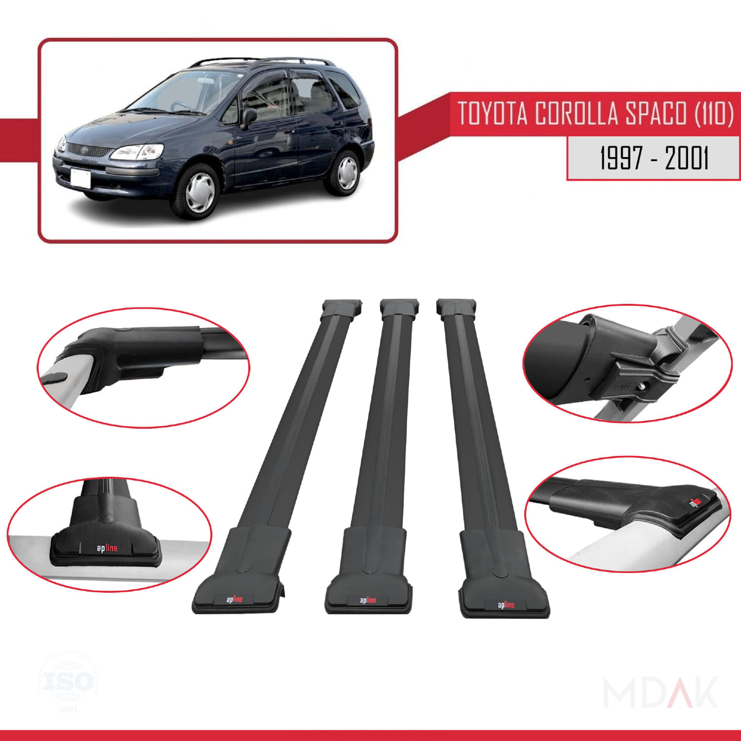 Toyota Corolla Spacio (E110) 1997-2001 Arası ile Uyumlu FLY Model Ara Atkı Tavan Barı Siyah 3 Adet - Görsel 4