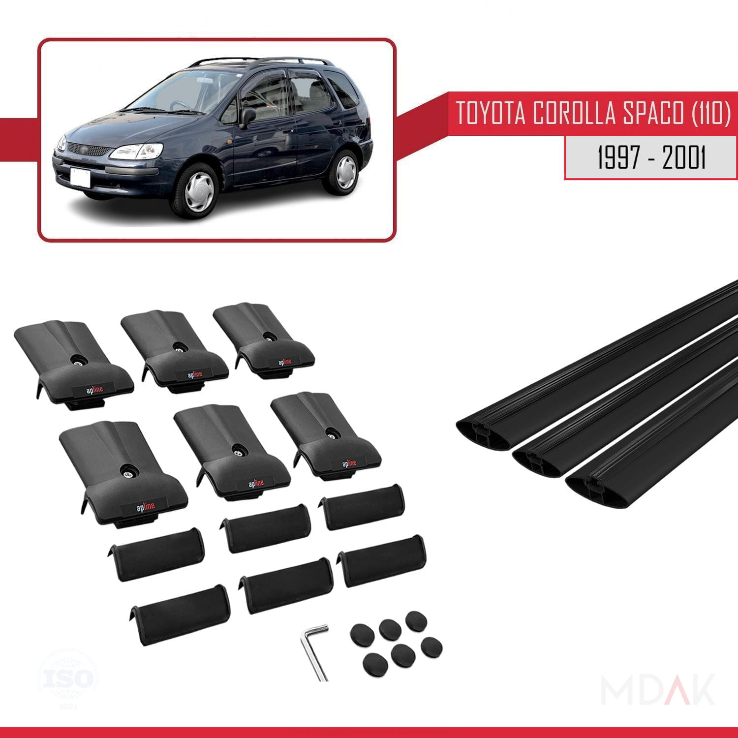Toyota Corolla Spacio (E110) 1997-2001 Arası ile Uyumlu FLY Model Ara Atkı Tavan Barı Siyah 3 Adet - Görsel 5
