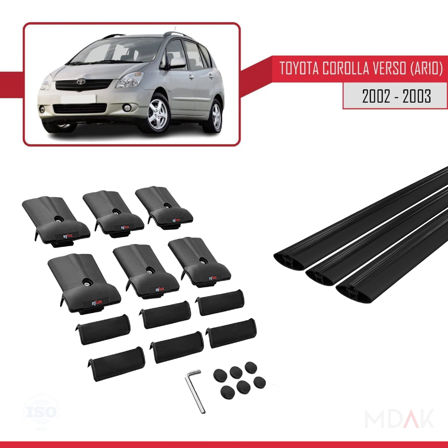 Toyota Corolla Verso (E120) 2001-2004 Arası ile Uyumlu FLY Model Ara Atkı Tavan Barı Siyah 3 Adet - Görsel 5